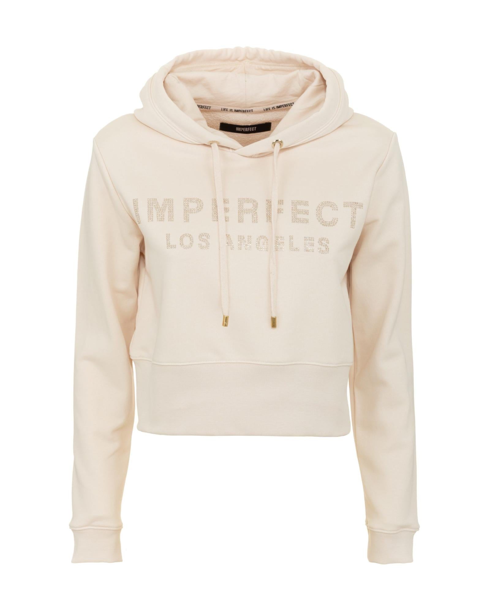 Beige Hoodie with Rhinestone Logo S Women