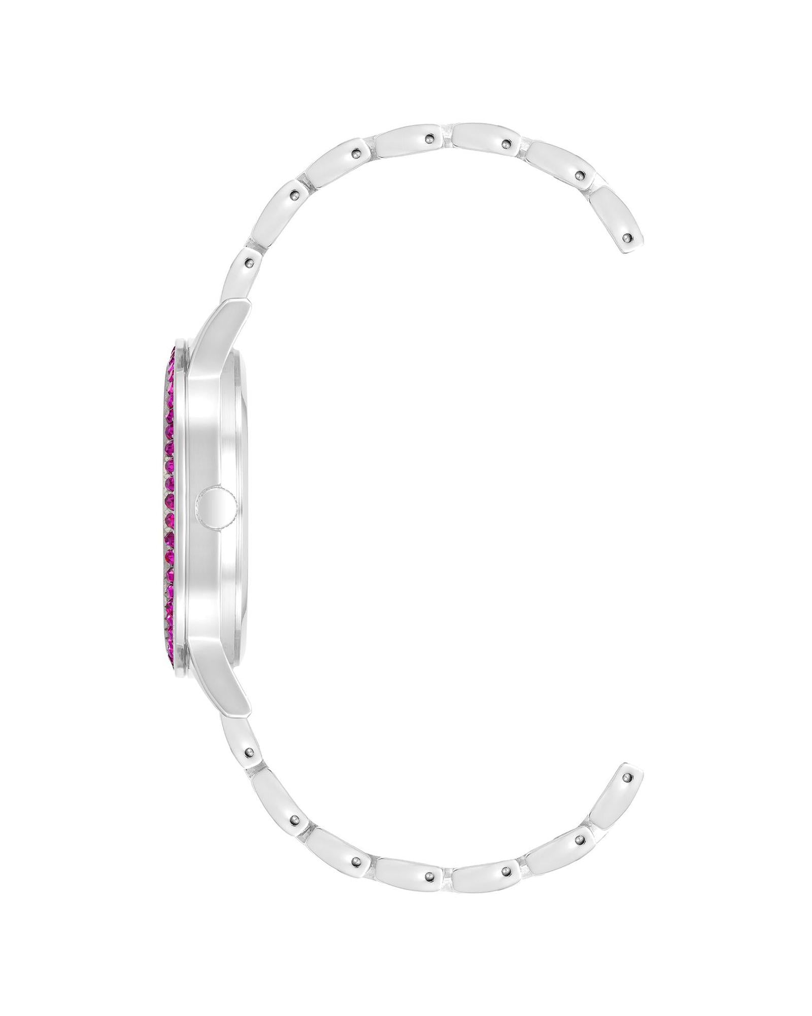 Silver Analog Fashion Watch with Rhine Stone Detailing One Size Women