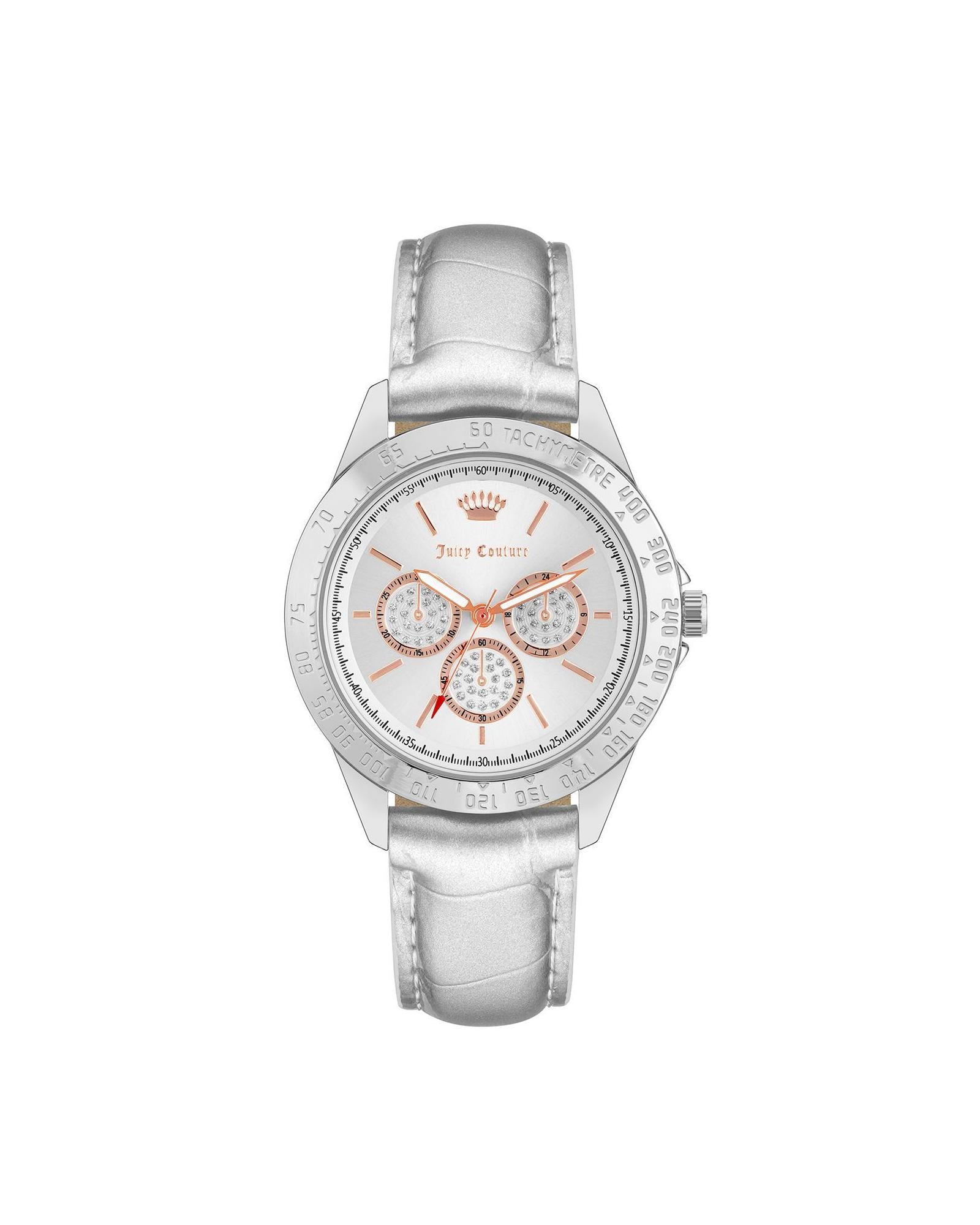 Silver Rhinestone Fashion Watch with Leatherette Strap One Size Women