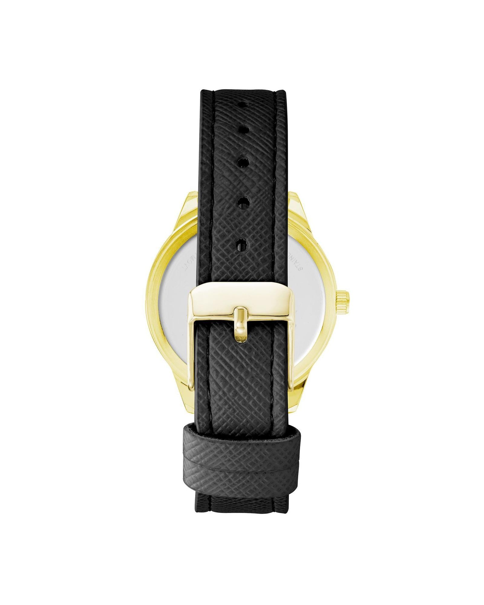 Gold Rhinestone Fashion Watch with Leatherette Strap One Size Women