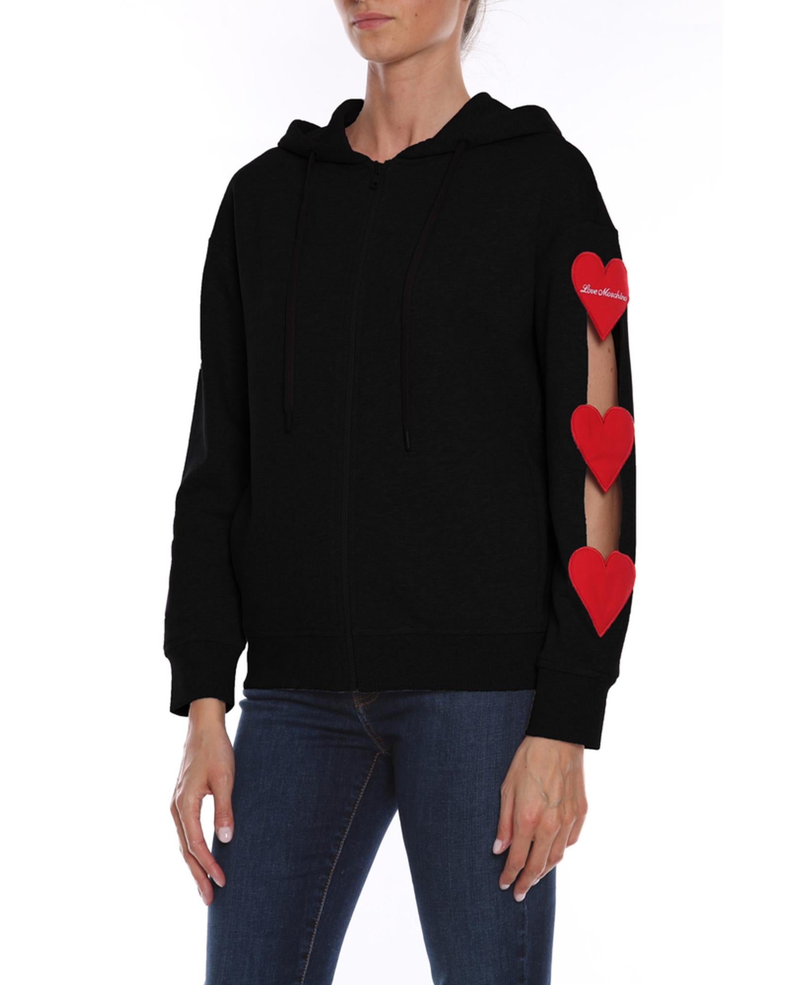 Cotton Sweatshirt with Hood and Embroidered Hearts 44 IT Women