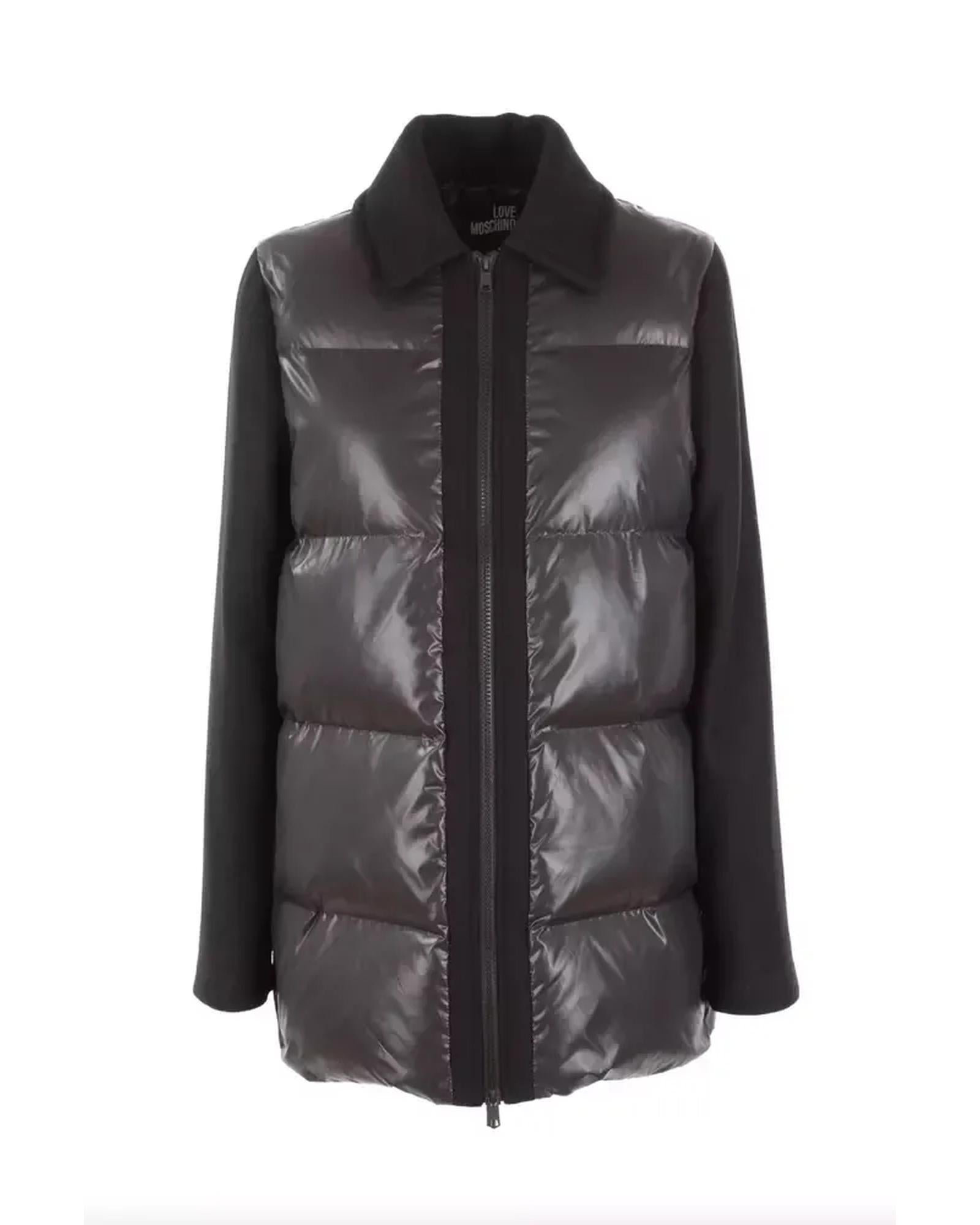 Love Moschino Gray Jacket with Black Sleeves and Collar 48 IT Women