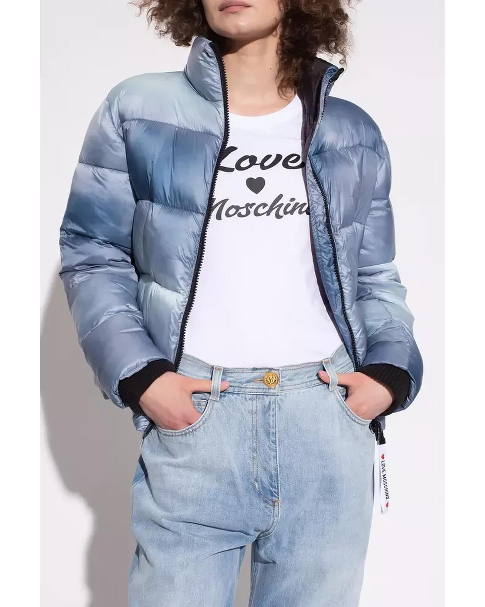 Love Moschino High Collar Down Jacket with Zip Closure 40 IT Women