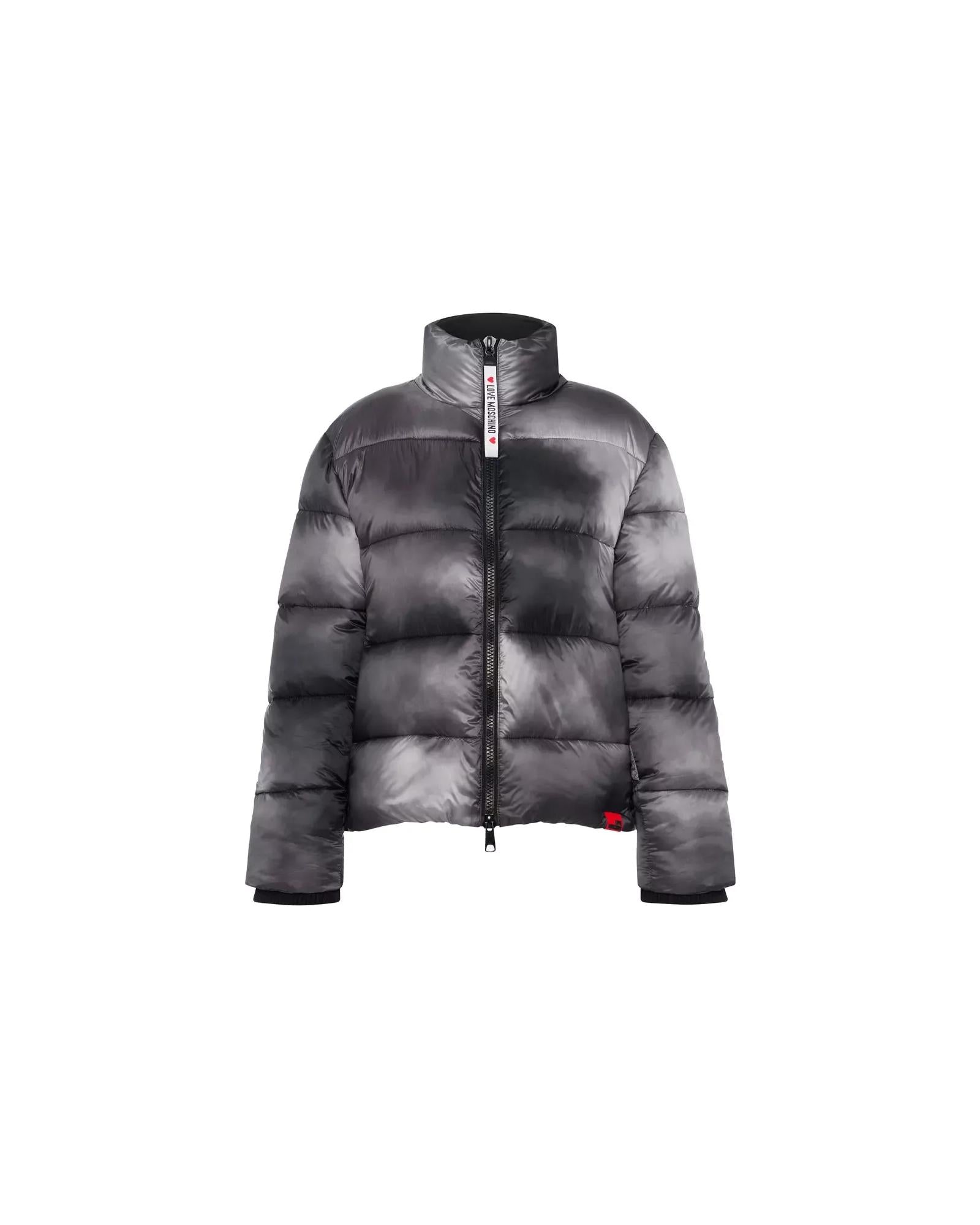 Love Moschino High Collar Down Jacket with Logo Patch 40 IT Women