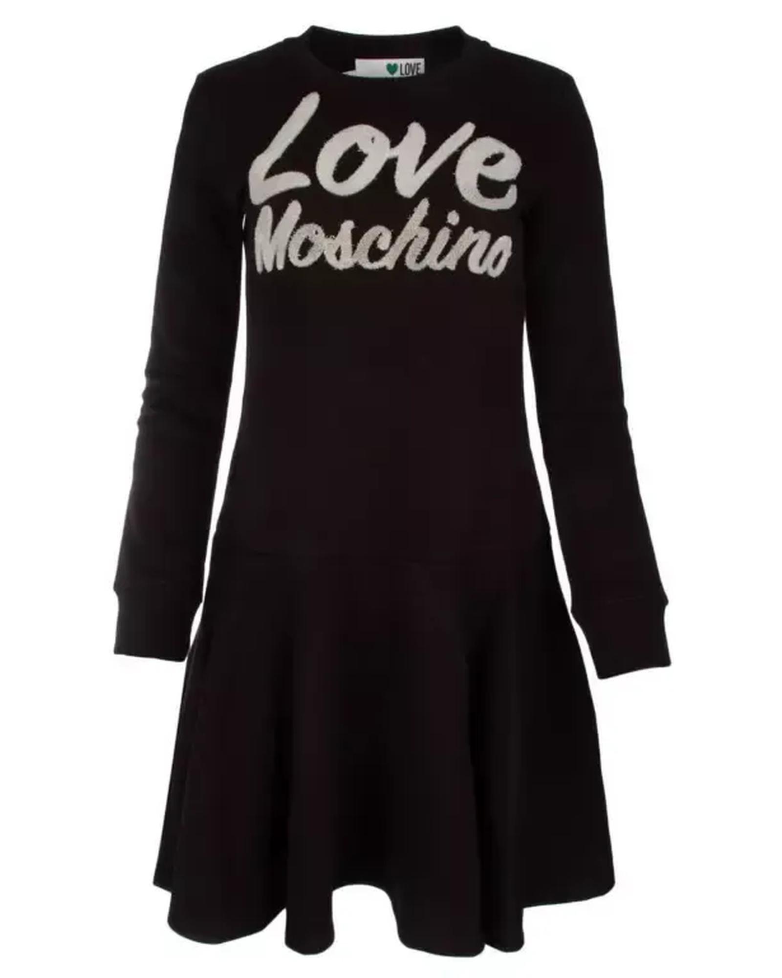 Love Moschino Cotton Blend Dress with Embossed Velveteen Logo 46 IT Women