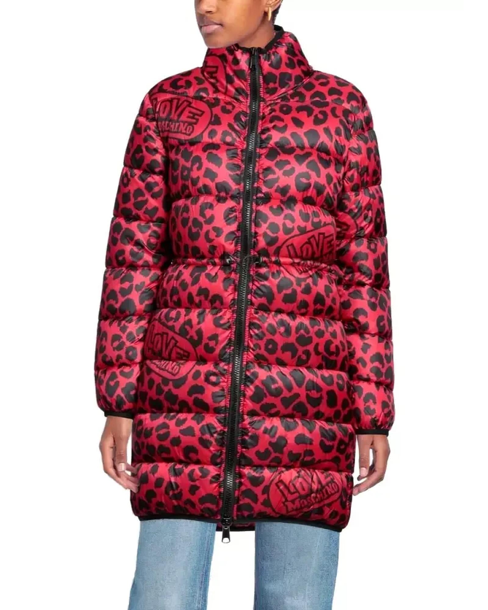 Leopard-Themed Logo Print Down Jacket by Love Moschino 46 IT Women