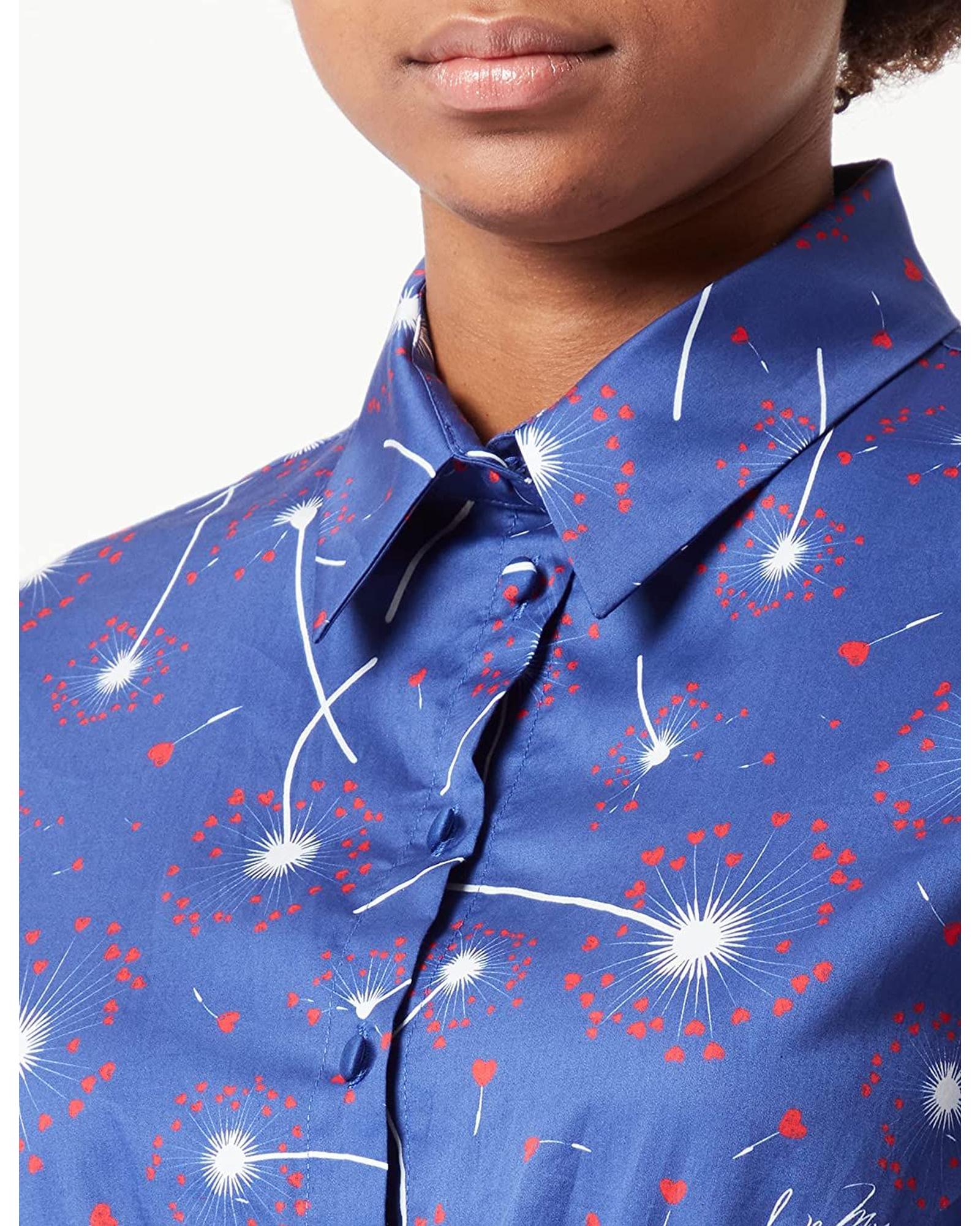 Abstract Print Shirt Collar Cotton Dress with Long Sleeves 46 IT Women