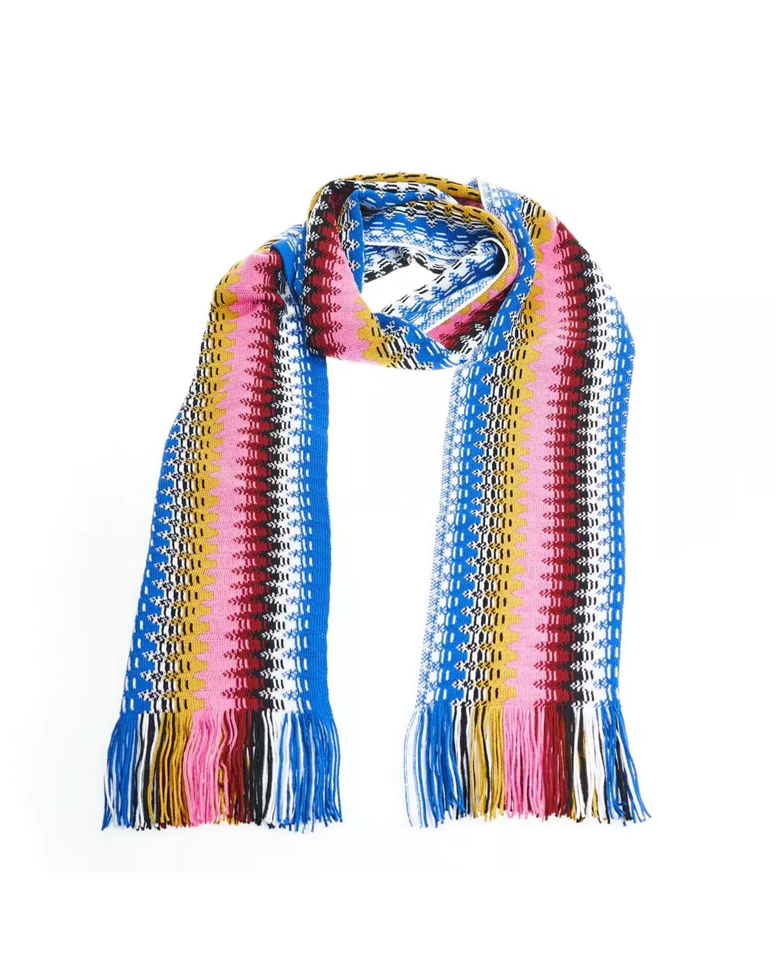 Geometric Pattern Fringed Scarf in Bright Colors One Size Women