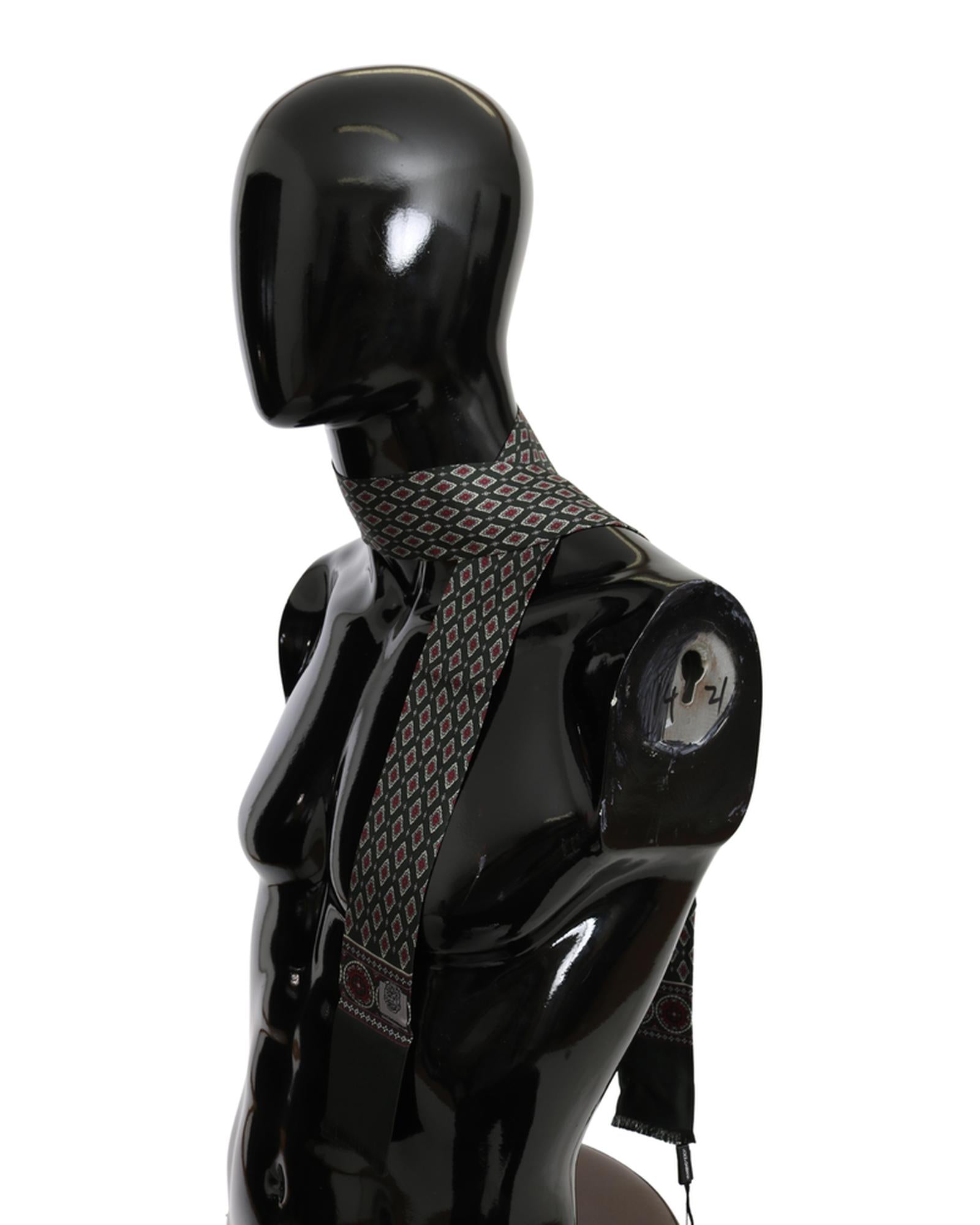 Dolce & Gabbana Mens Silk Scarf with Green Baroque Pattern One Size Men