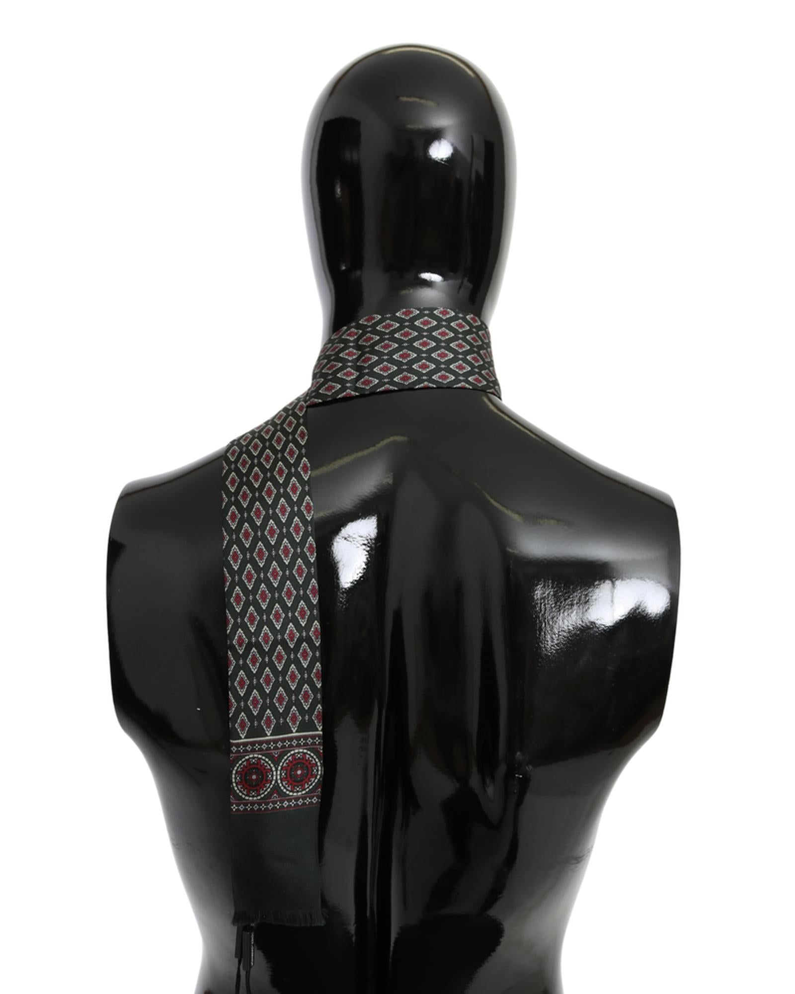 Dolce & Gabbana Mens Silk Scarf with Green Baroque Pattern One Size Men