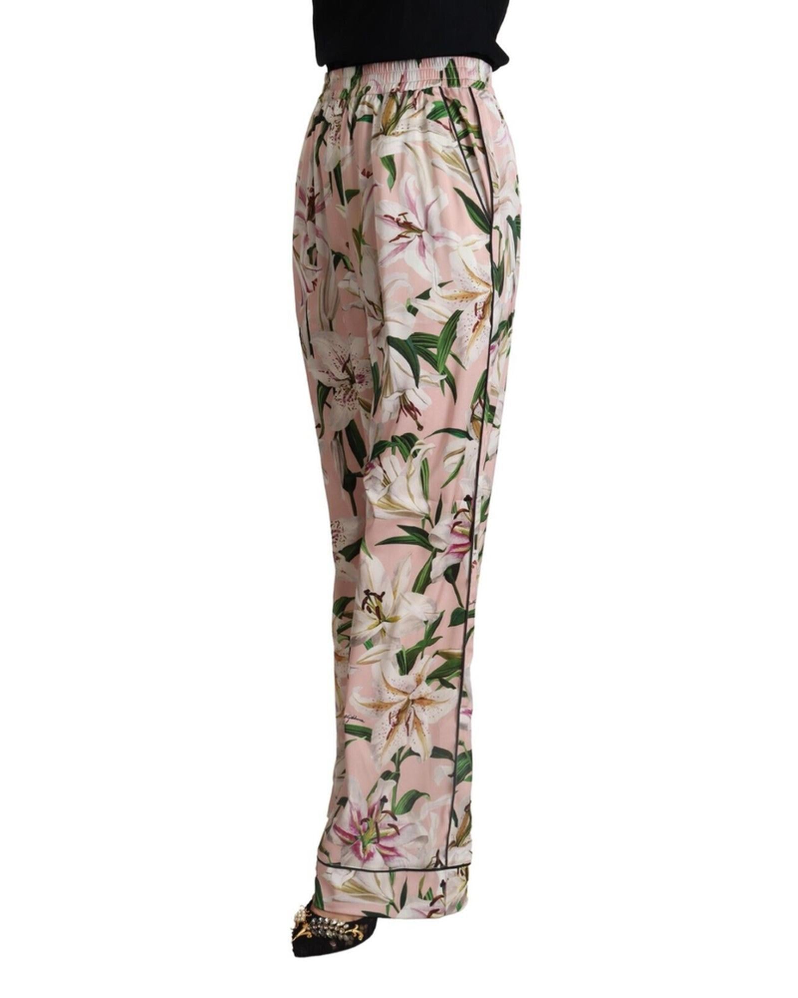 Brand New Dolce & Gabbana Wide Leg Pants with Lilies Print 44 IT Women