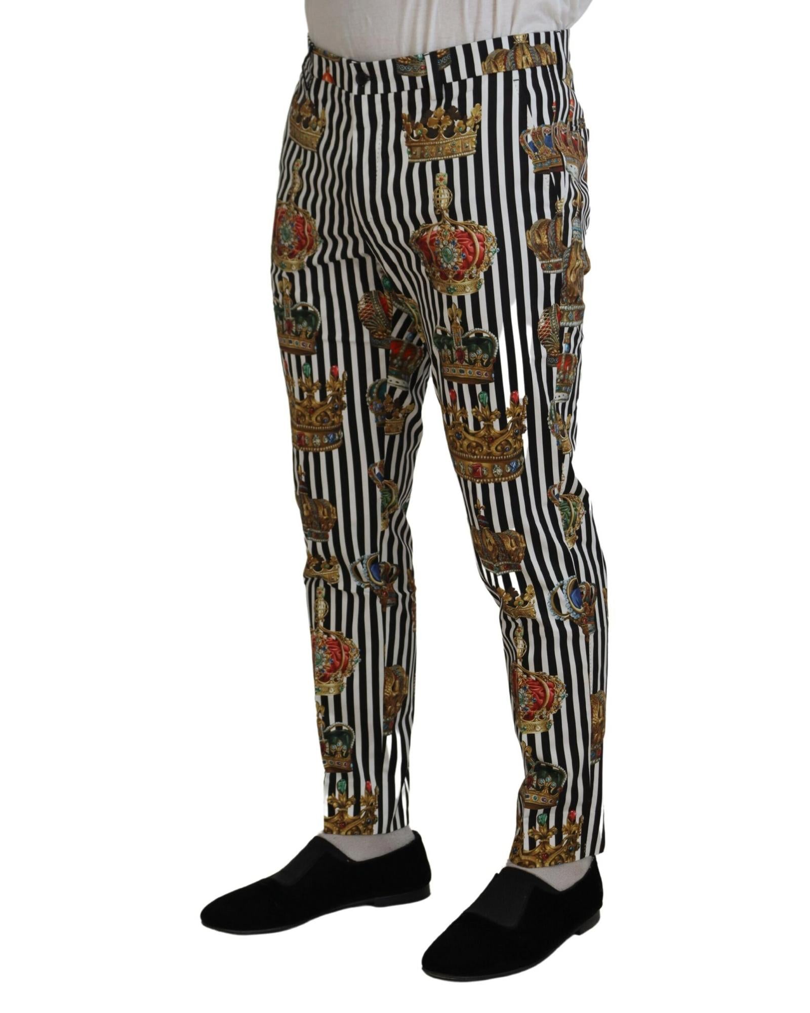 Gorgeous Dolce & Gabbana Chino Pants with Gold Crown Print 46 IT Men