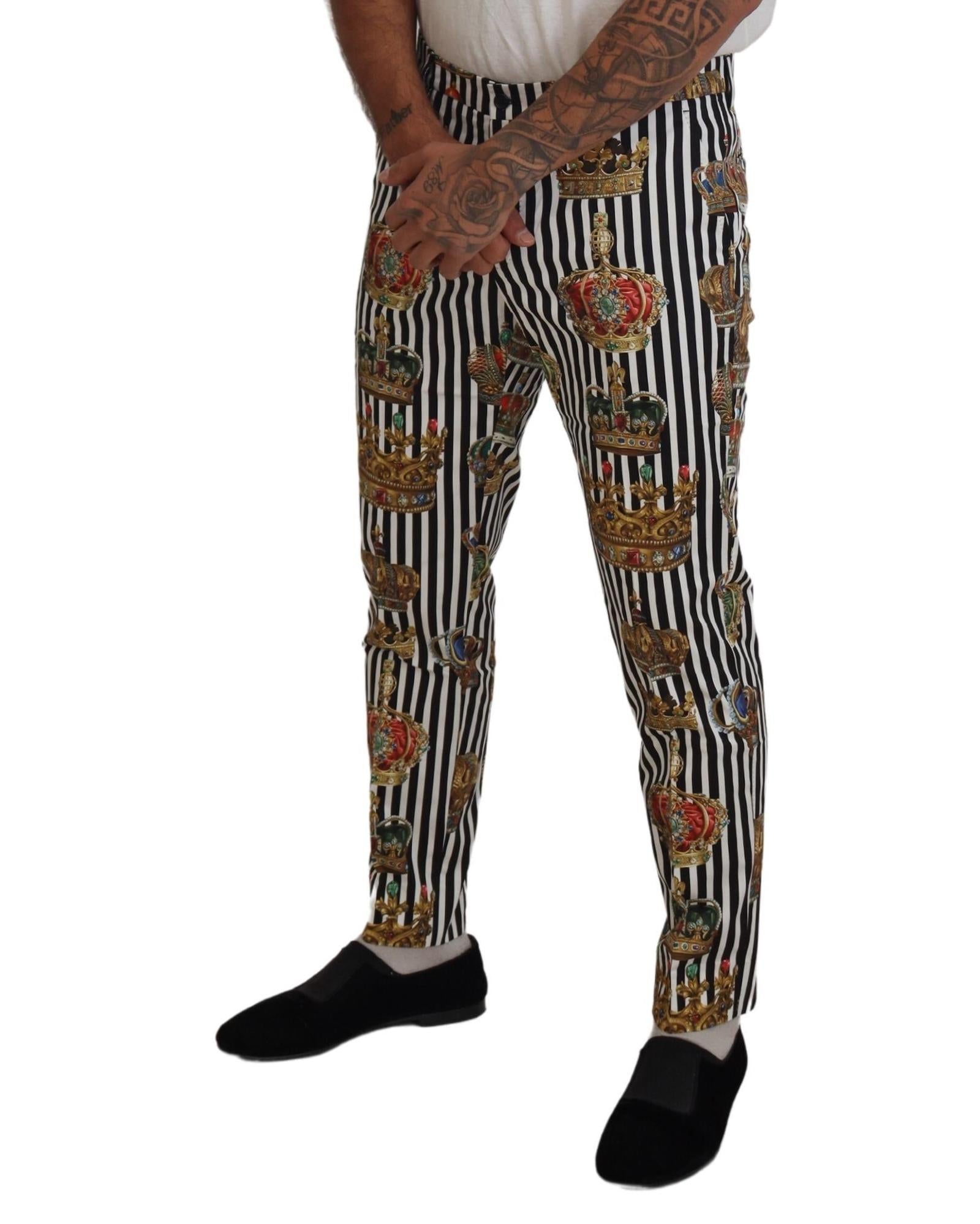 Gorgeous Dolce & Gabbana Chino Pants with Gold Crown Print 48 IT Men