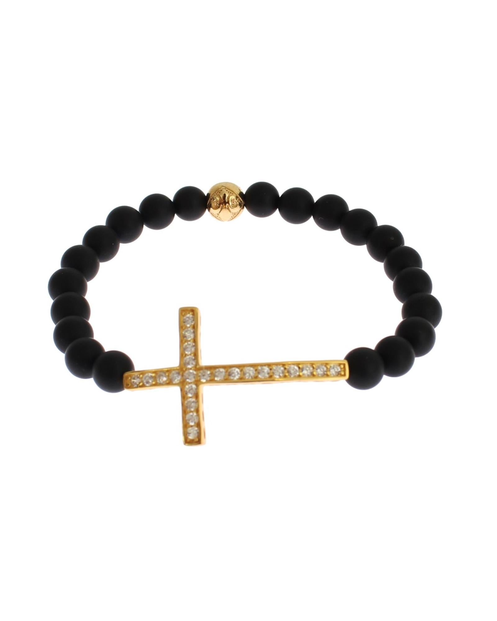 Authentic NIALAYA Bracelet with Matte Onyx Beads and CZ Diamond Cross M Women