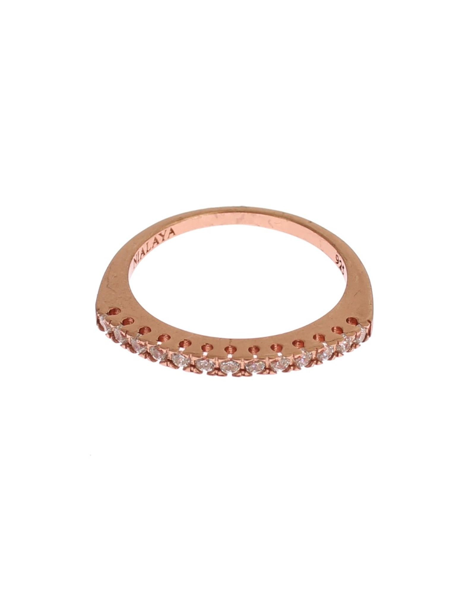 NIALAYA 18K Gold Plated Ring with Clear CZ Crystals 44 EU Women