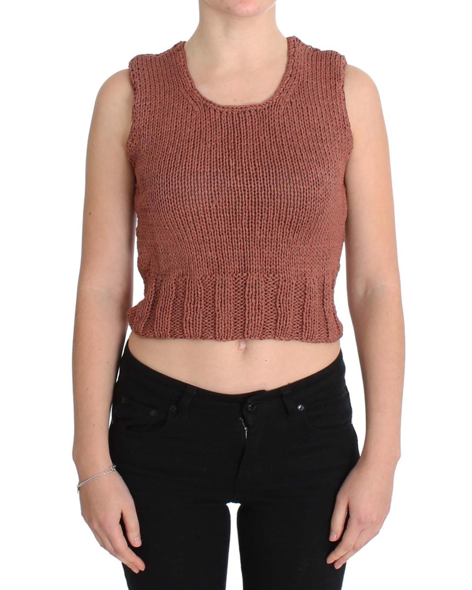Red Knitted Cotton Blend Vest Sweater One Size Women