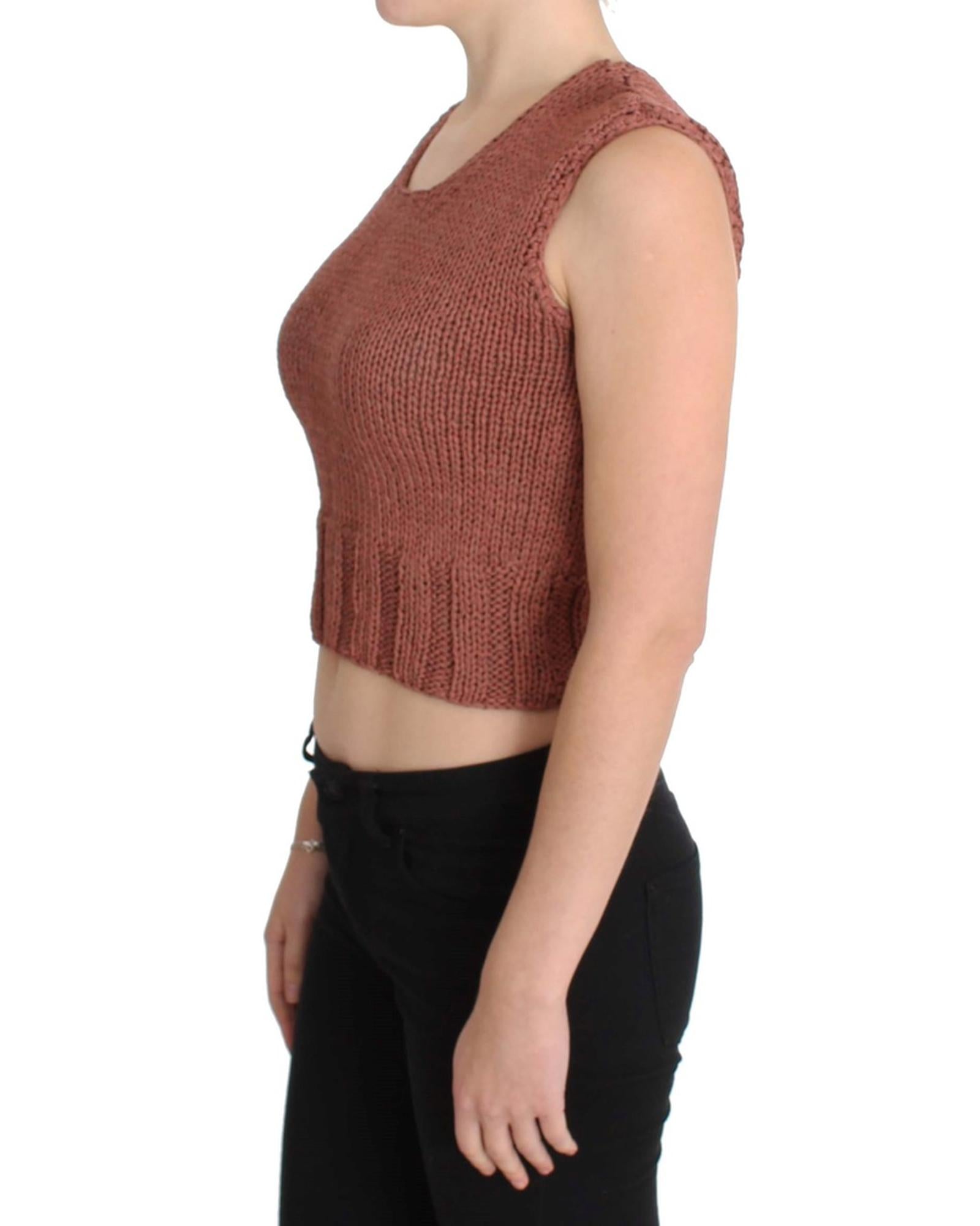 Red Knitted Cotton Blend Vest Sweater One Size Women