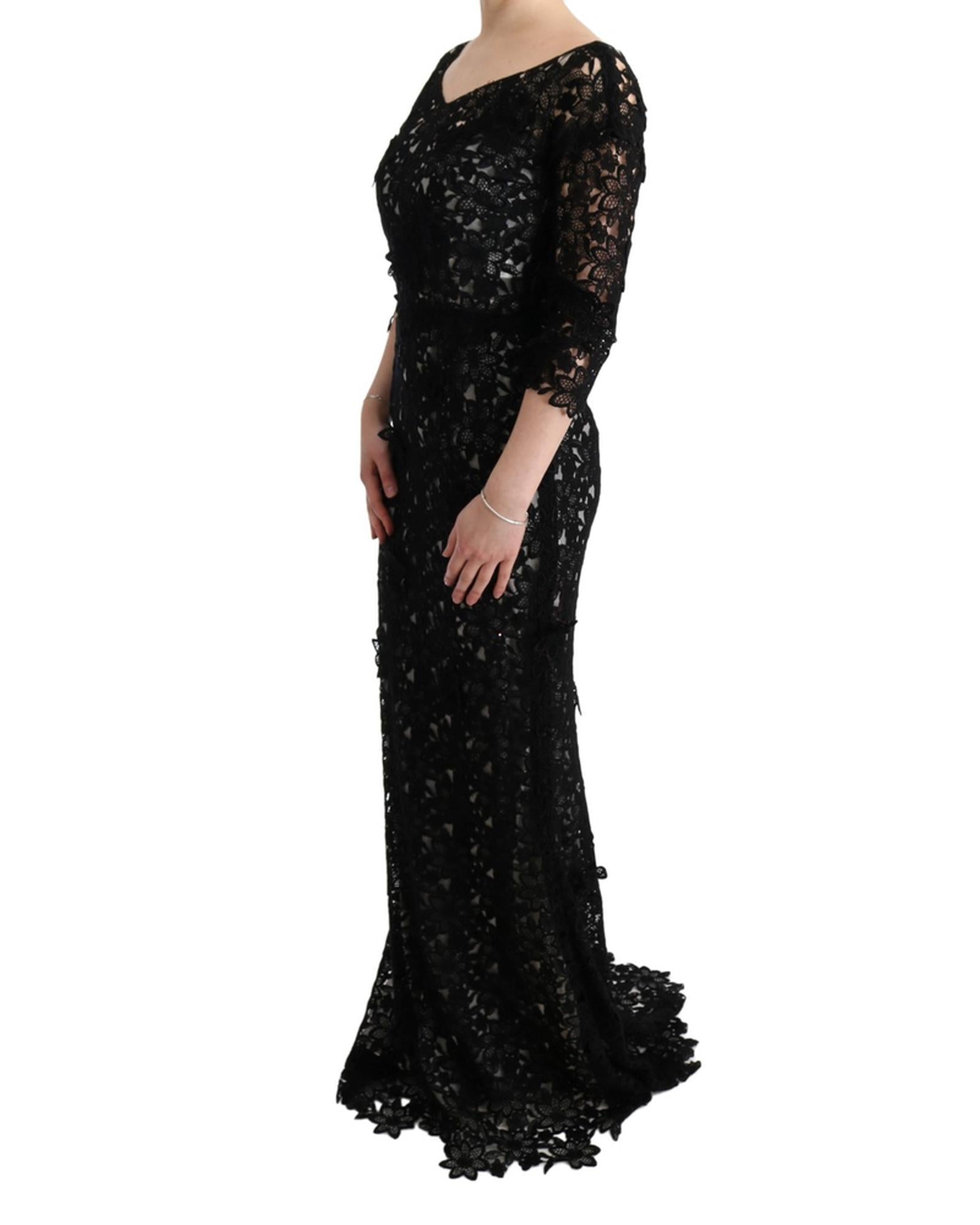 Gorgeous Dolce & Gabbana Full Length Maxi Shift Dress with Floral Applique Ricamo 38 IT Women