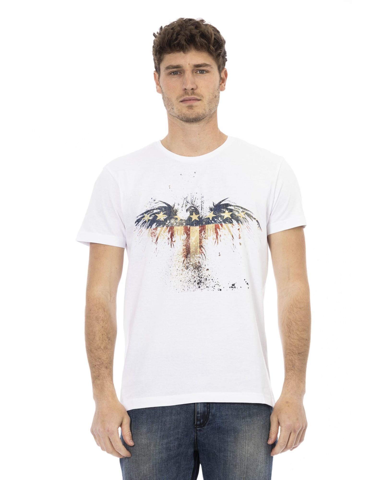 Round Neck Short Sleeve T-shirt with Front Print M Men
