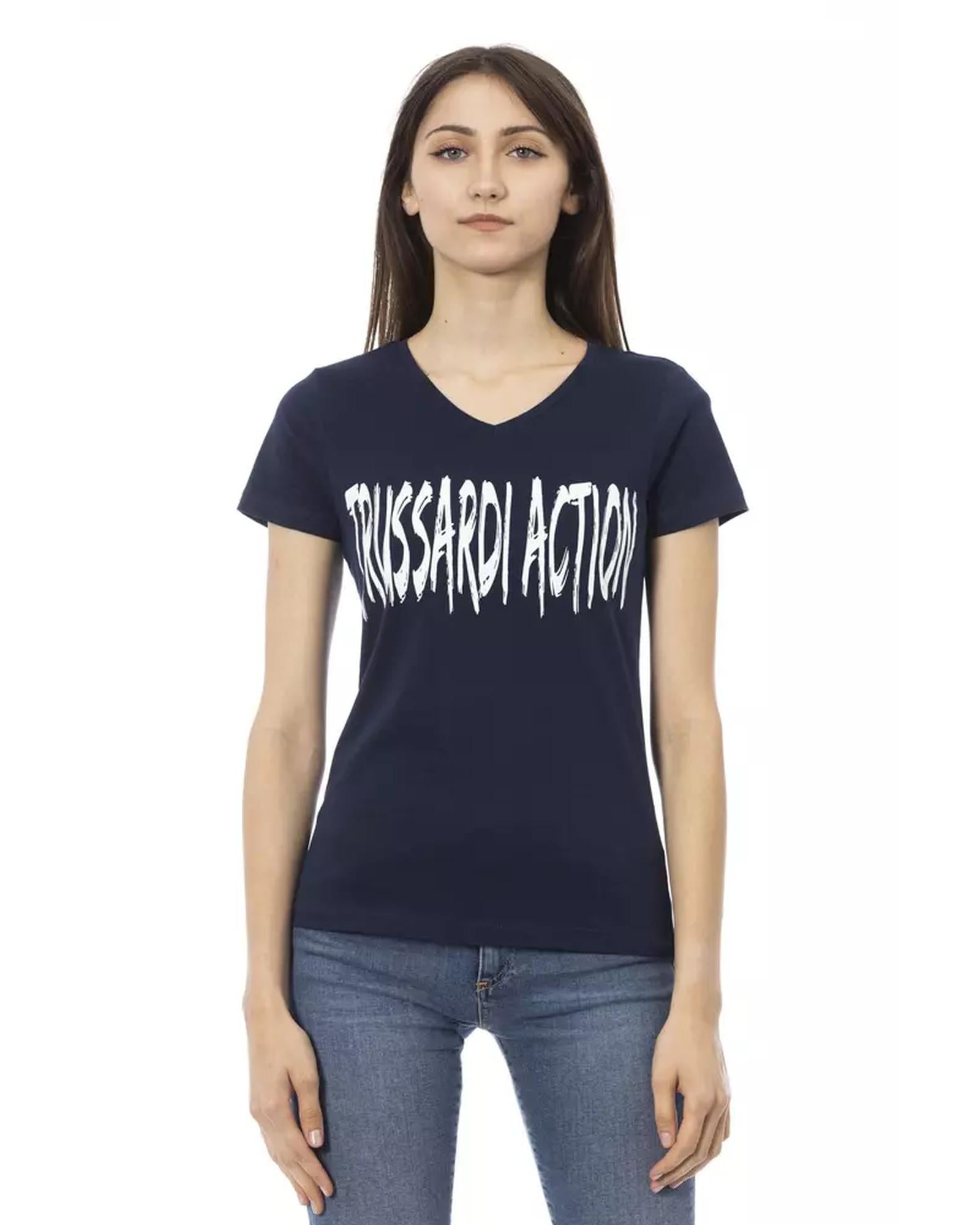 V-Neck Short Sleeve T-Shirt with Front Print M Women