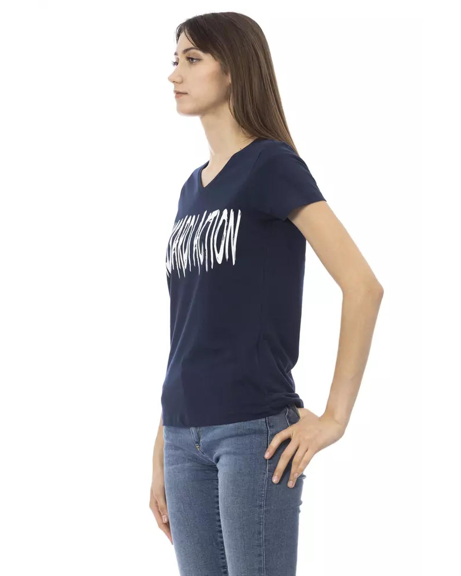 V-Neck Short Sleeve T-Shirt with Front Print S Women