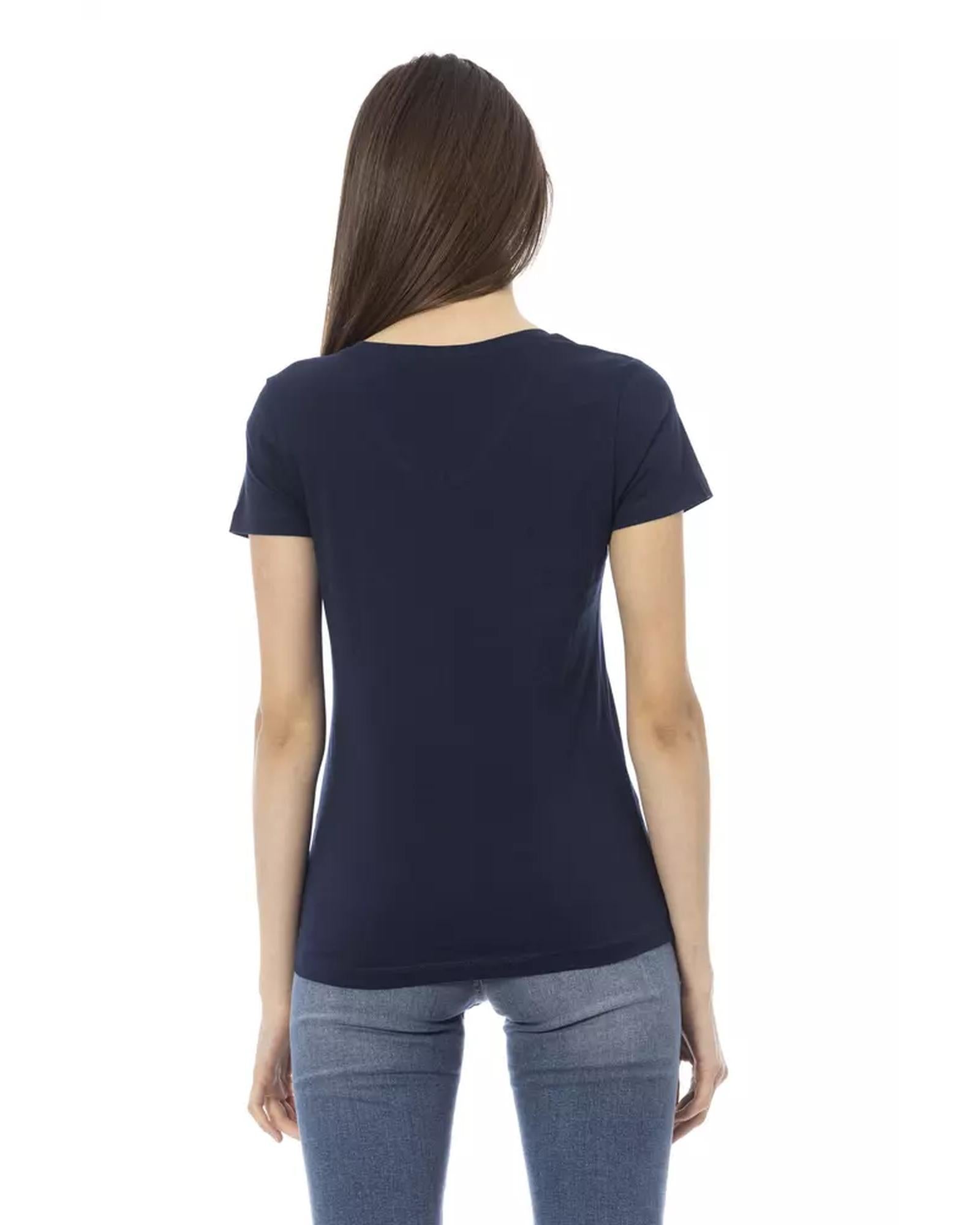 V-Neck Short Sleeve T-Shirt with Front Print S Women