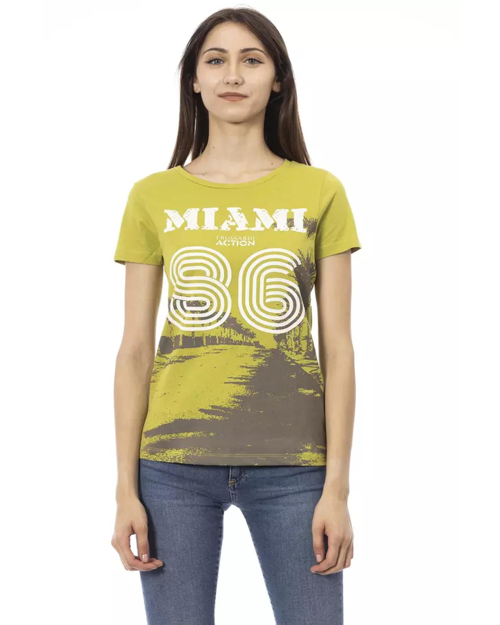 Short Sleeve T-shirt with Round Neck and Front Print M Women