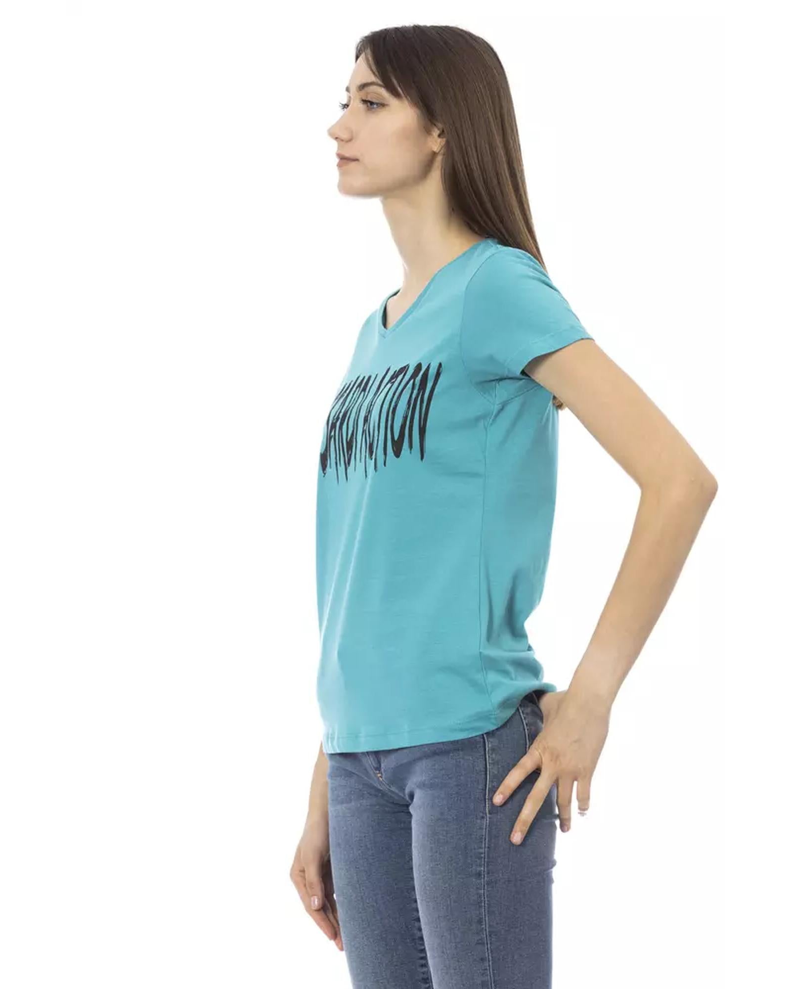 Short Sleeve T-shirt With V-neck and Front Print S Women