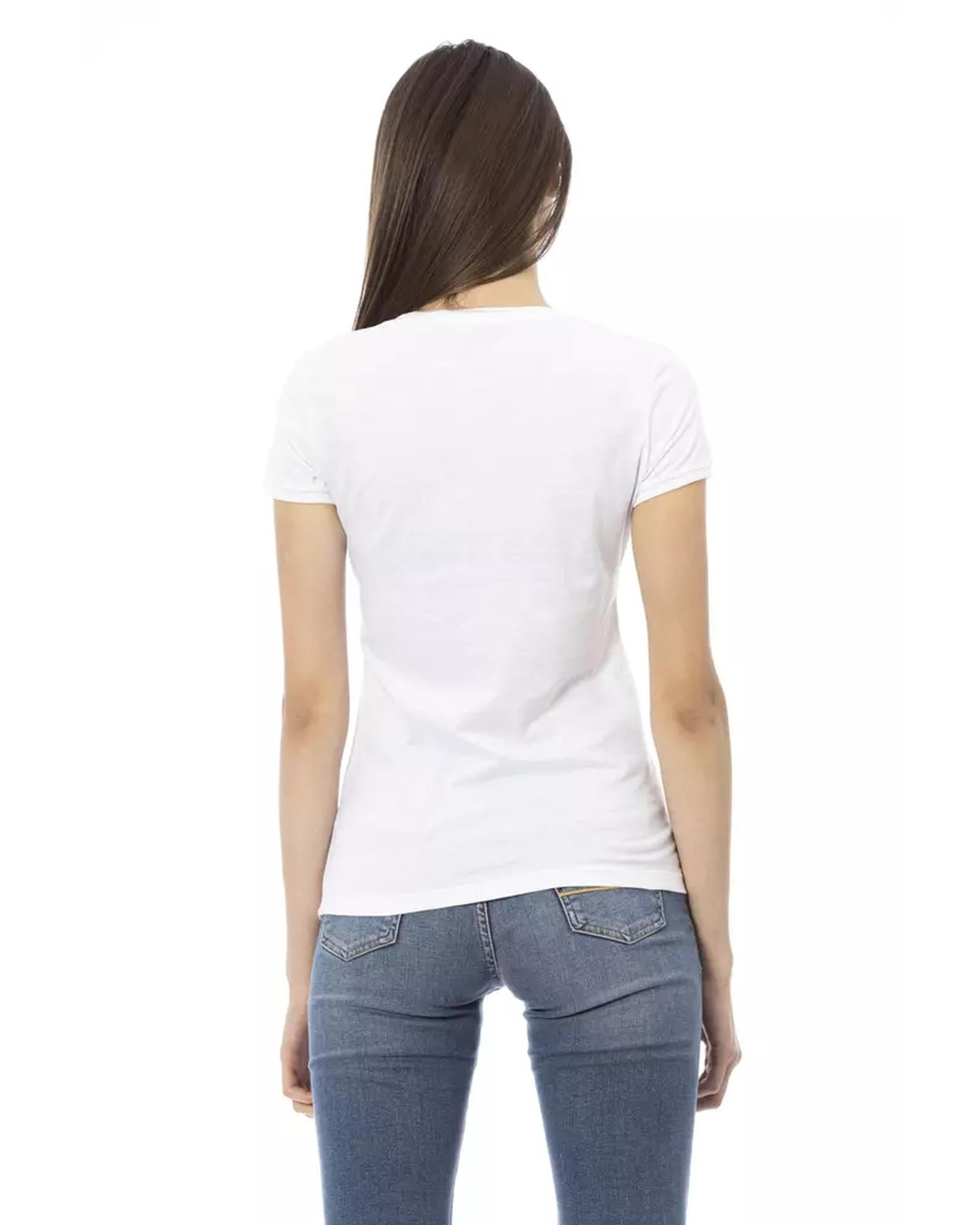 Short Sleeve V-Neck T-shirt with Front Print L Women