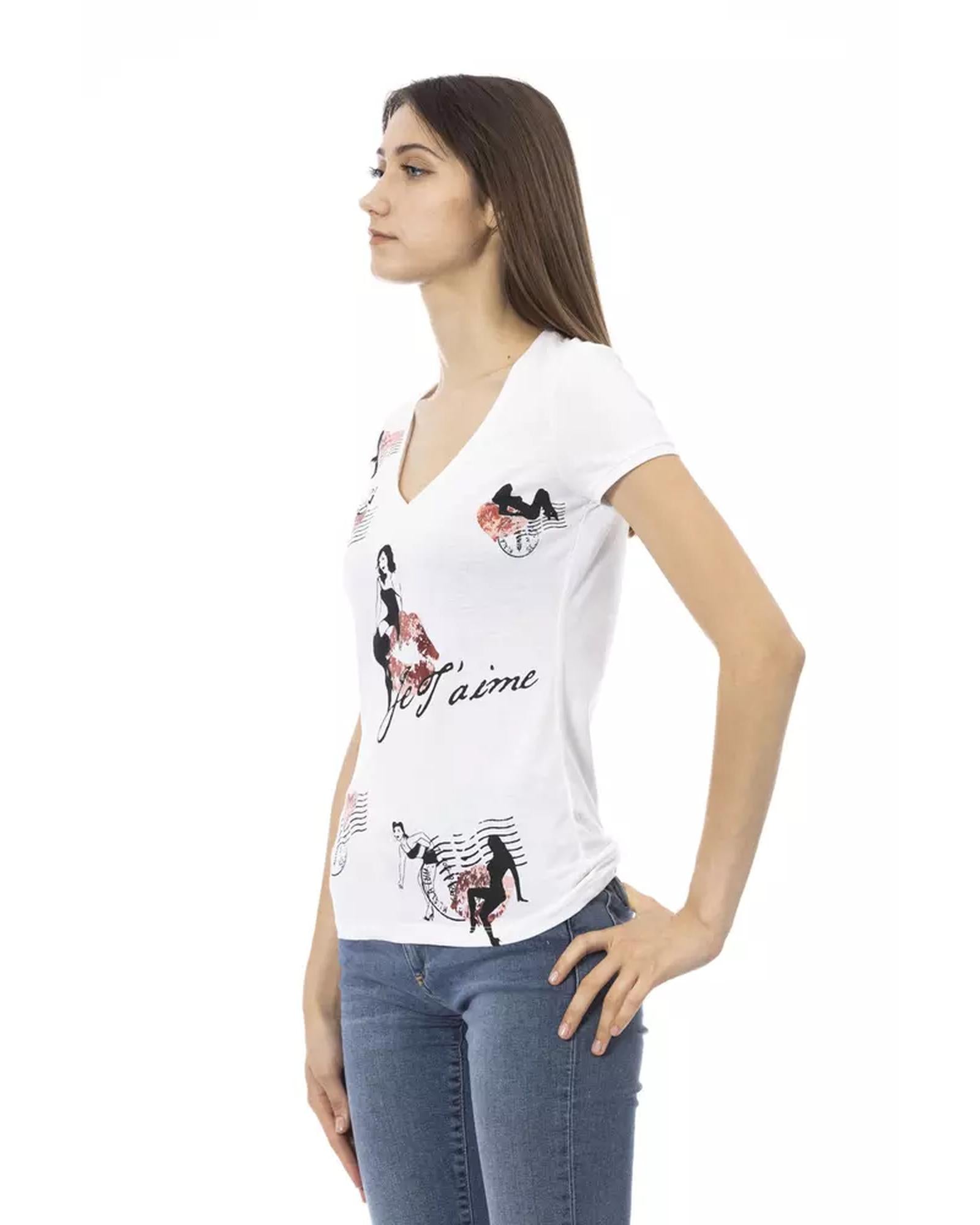 Short Sleeve V-Neck T-shirt with Front Print XL Women