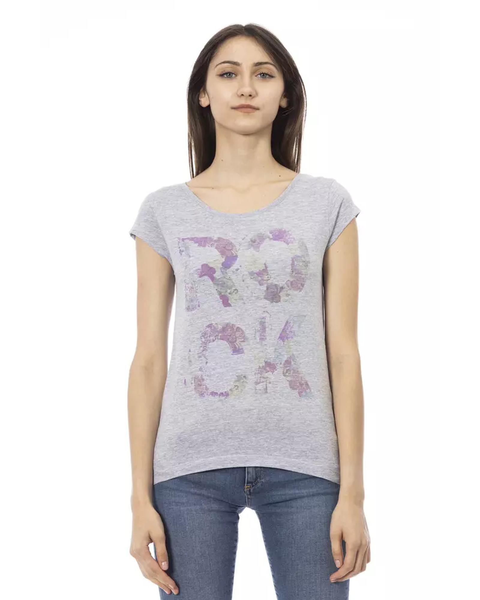 Short Sleeve T-shirt with Round Neck and Front Print XL Women