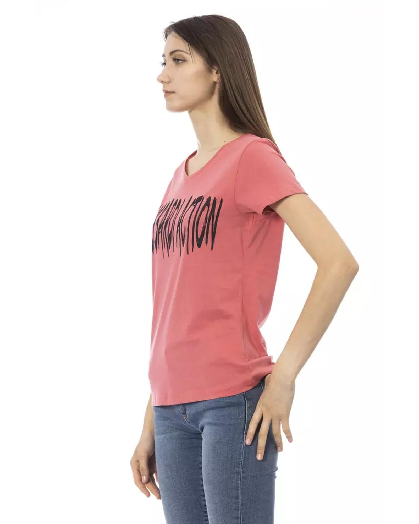 Short Sleeve T-shirt with V-neck and Front Print S Women