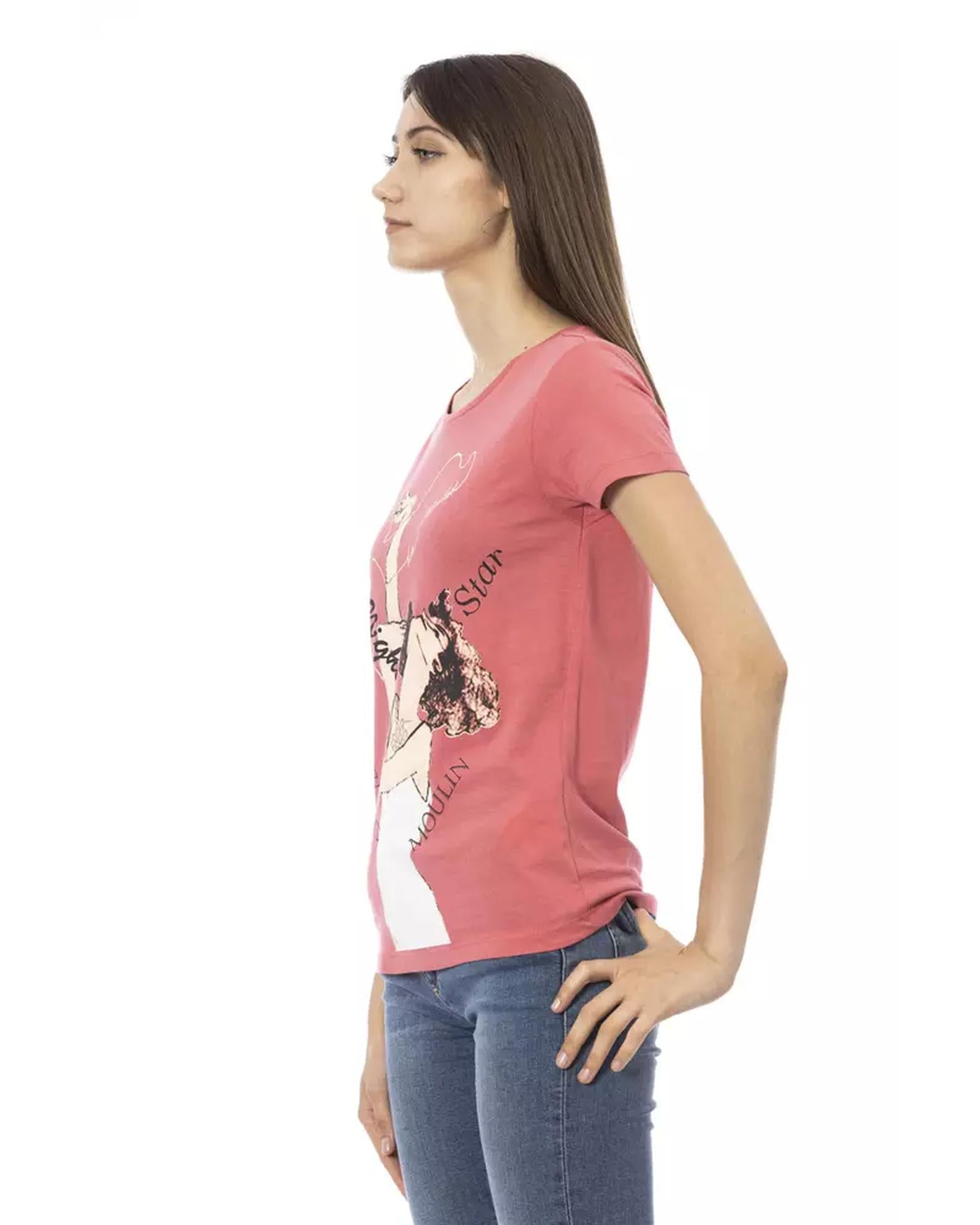 Short Sleeve T-shirt with Round Neck and Front Print. XL Women