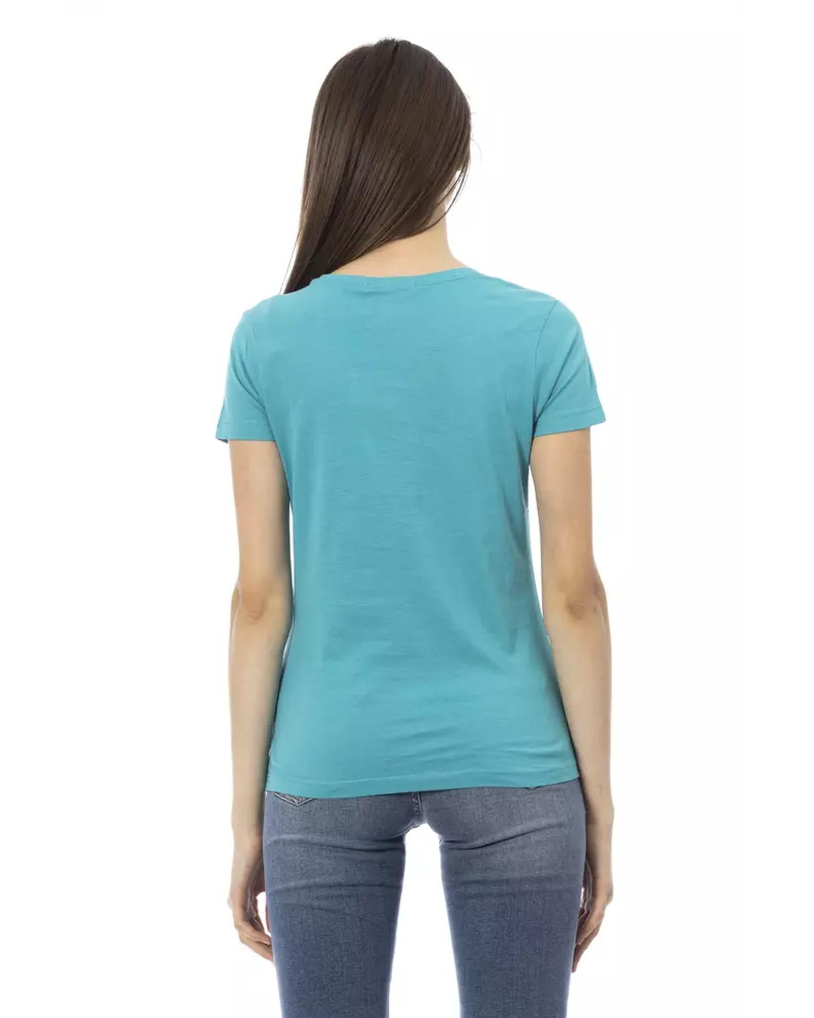 Short Sleeve T-shirt with Round Neck and Front Print L Women