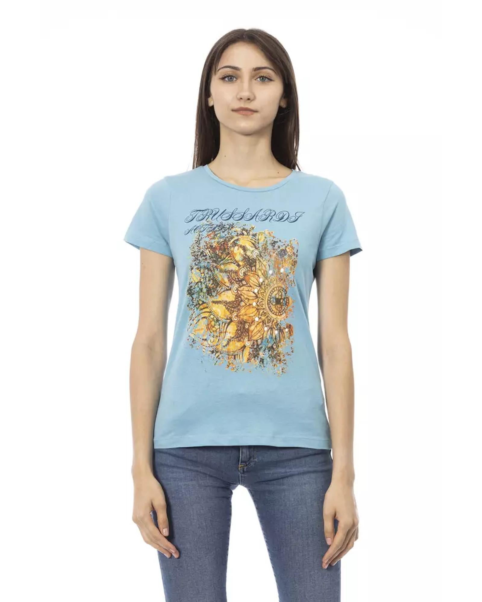 Short Sleeve Round Neck T-shirt with Front Print S Women