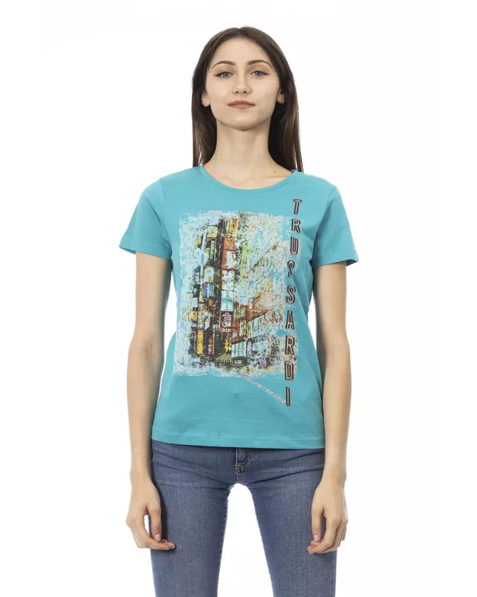 Short Sleeve Round Neck T-shirt with Front Print XL Women