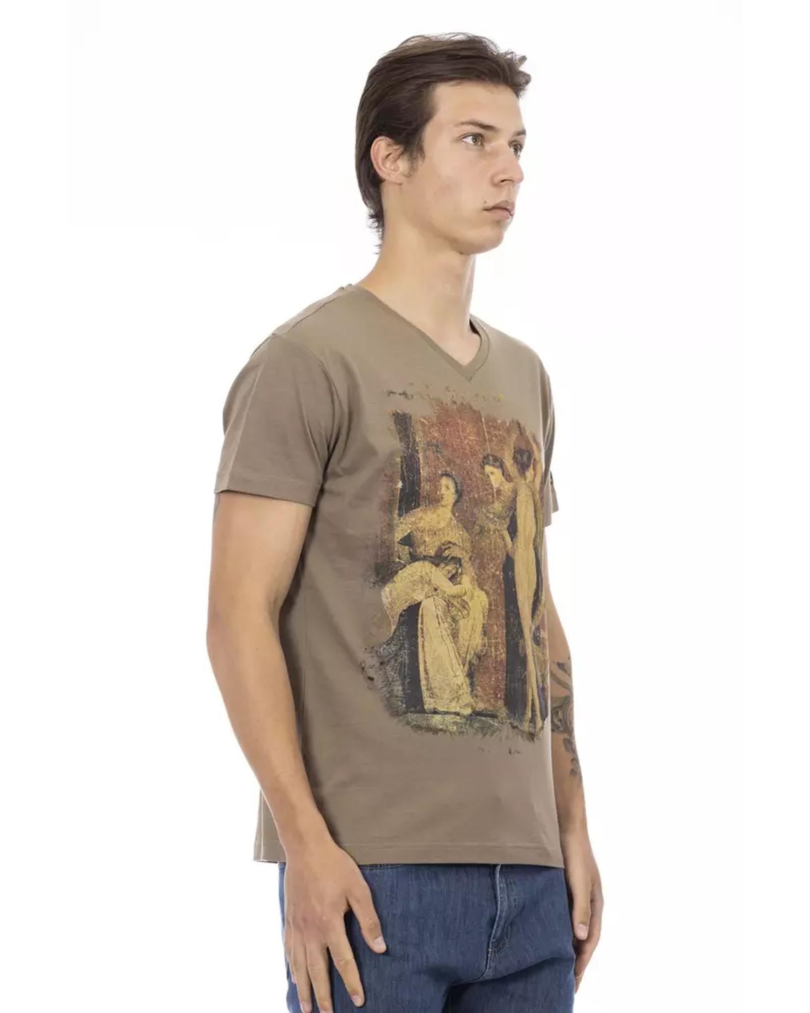 Short Sleeve T-shirt with V-neck and Front Print S Men