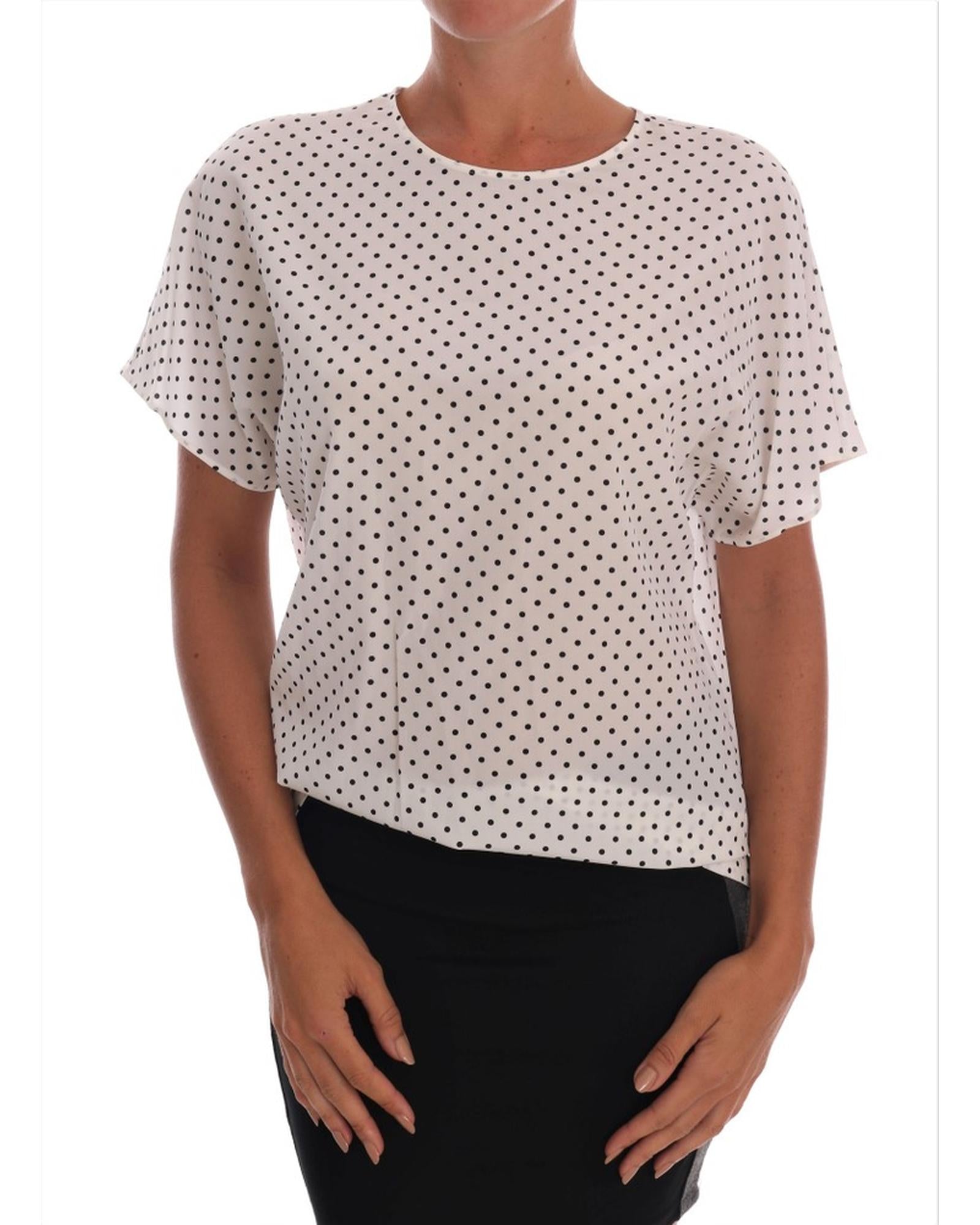 Short Sleeve Silk Blouse with Polka Dots and Logo Details 40 IT Women