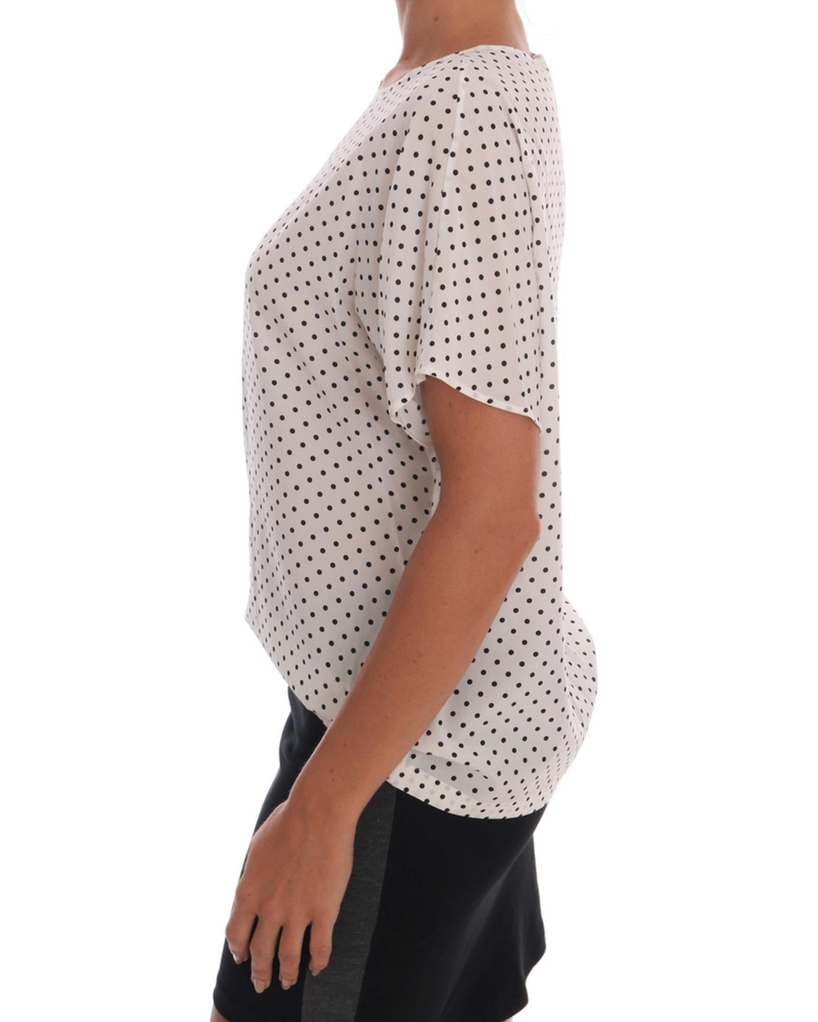 Short Sleeve Silk Blouse with Polka Dots and Logo Details 40 IT Women