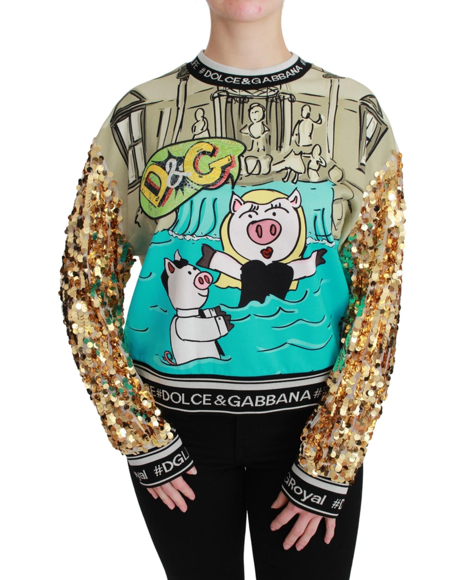 Dolce & Gabbana Crewneck Pullover Sweater with Year of the Pig Motive 42 IT Women