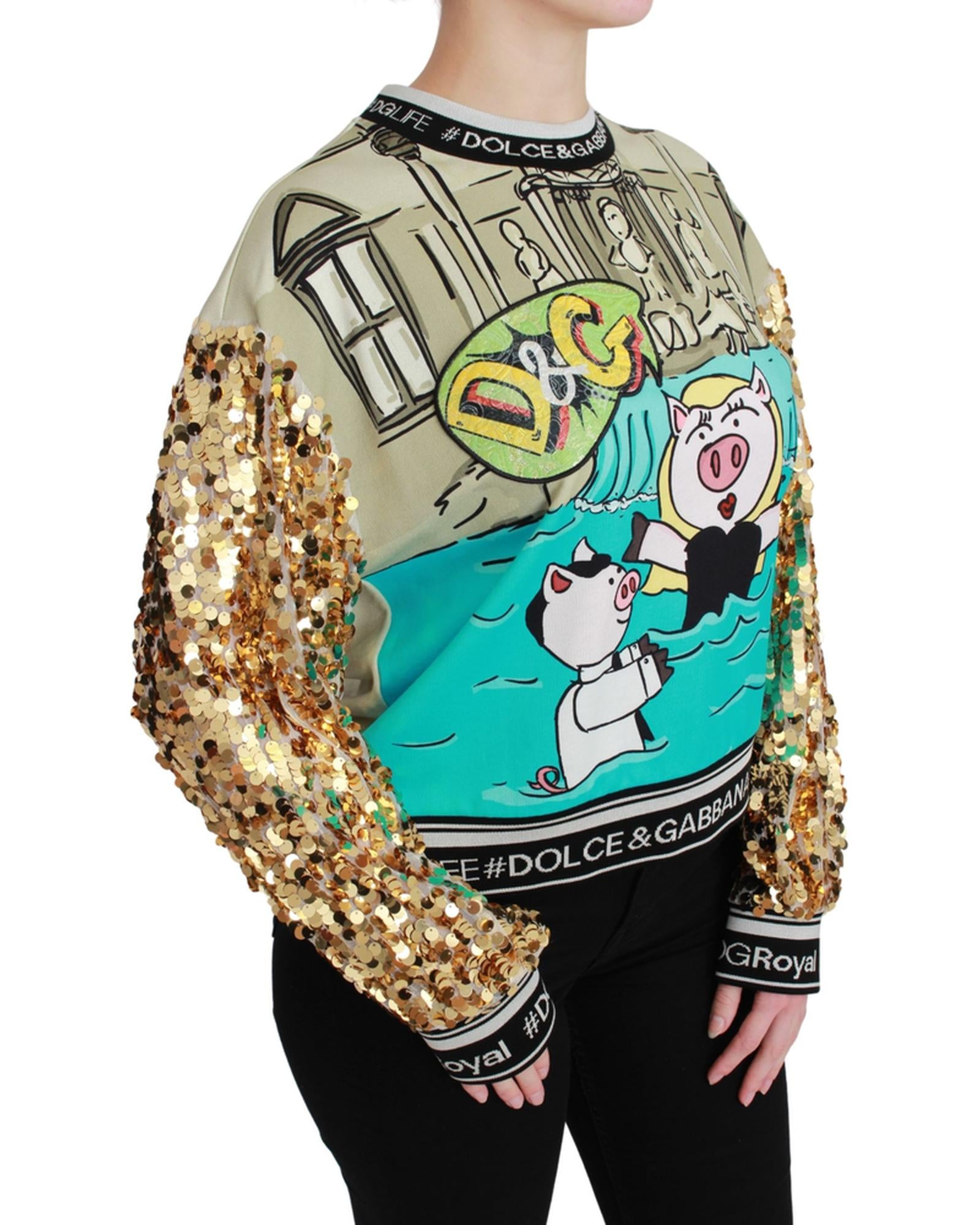 Dolce & Gabbana Crewneck Pullover Sweater with Year of the Pig Motive 42 IT Women