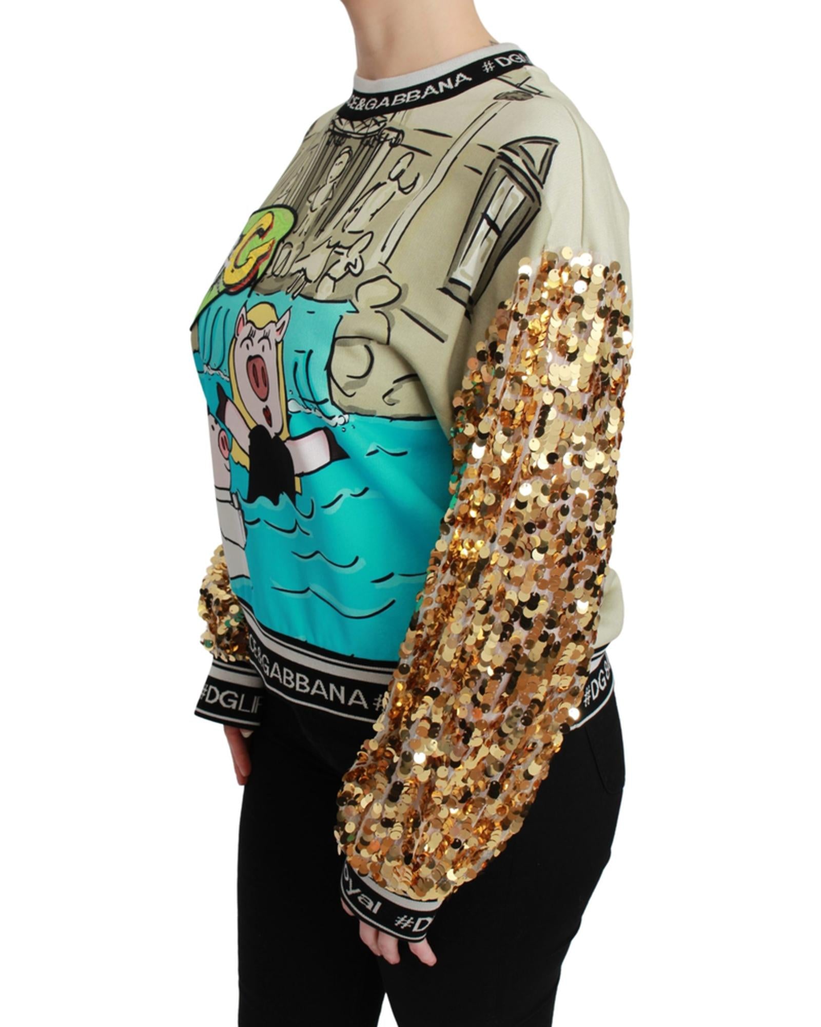 Dolce & Gabbana Crewneck Pullover Sweater with Year of the Pig Motive 42 IT Women