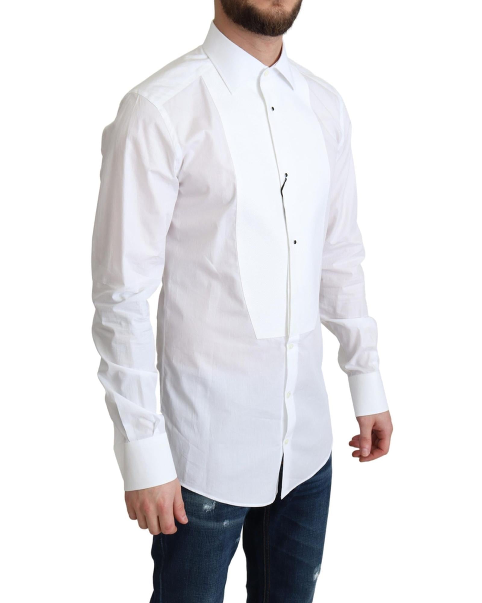 Dolce & Gabbana White Cotton Poplin Shirt with Contrasting Buttons 38 IT Men