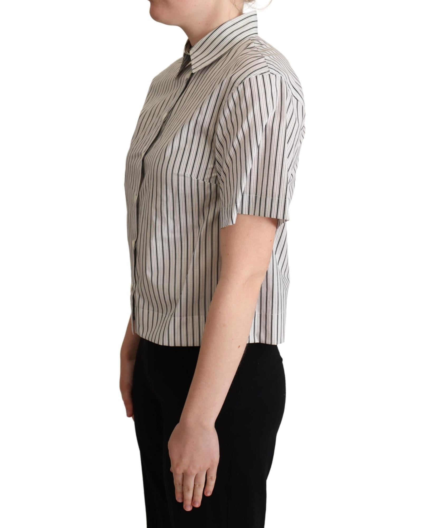 Striped Cotton Polo with Collar and Buttons 44 IT Women