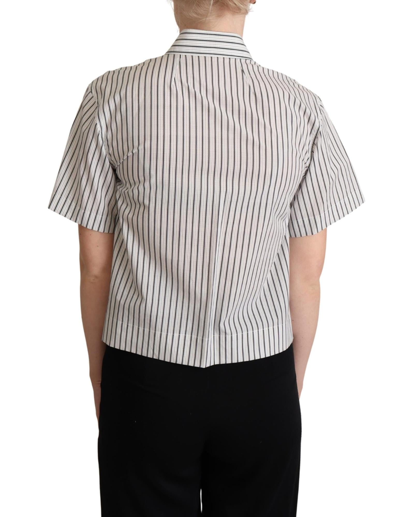 Striped Cotton Polo with Collar and Buttons 44 IT Women