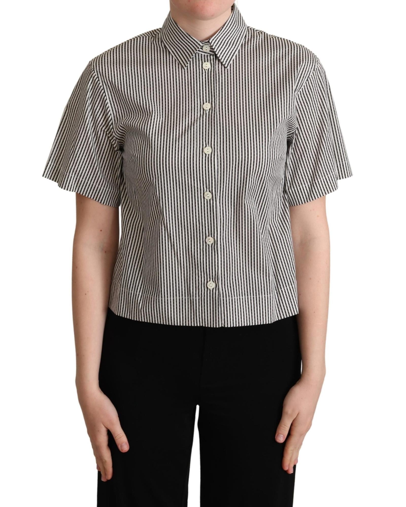 Striped Cotton Polo with Collar and Button Placket 42 IT Women