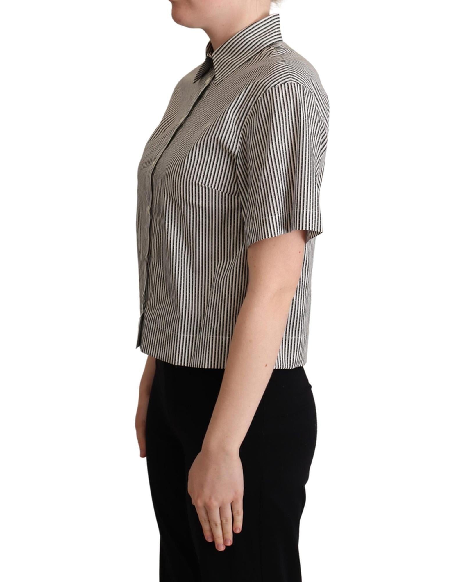 Striped Cotton Polo with Collar and Button Placket 42 IT Women