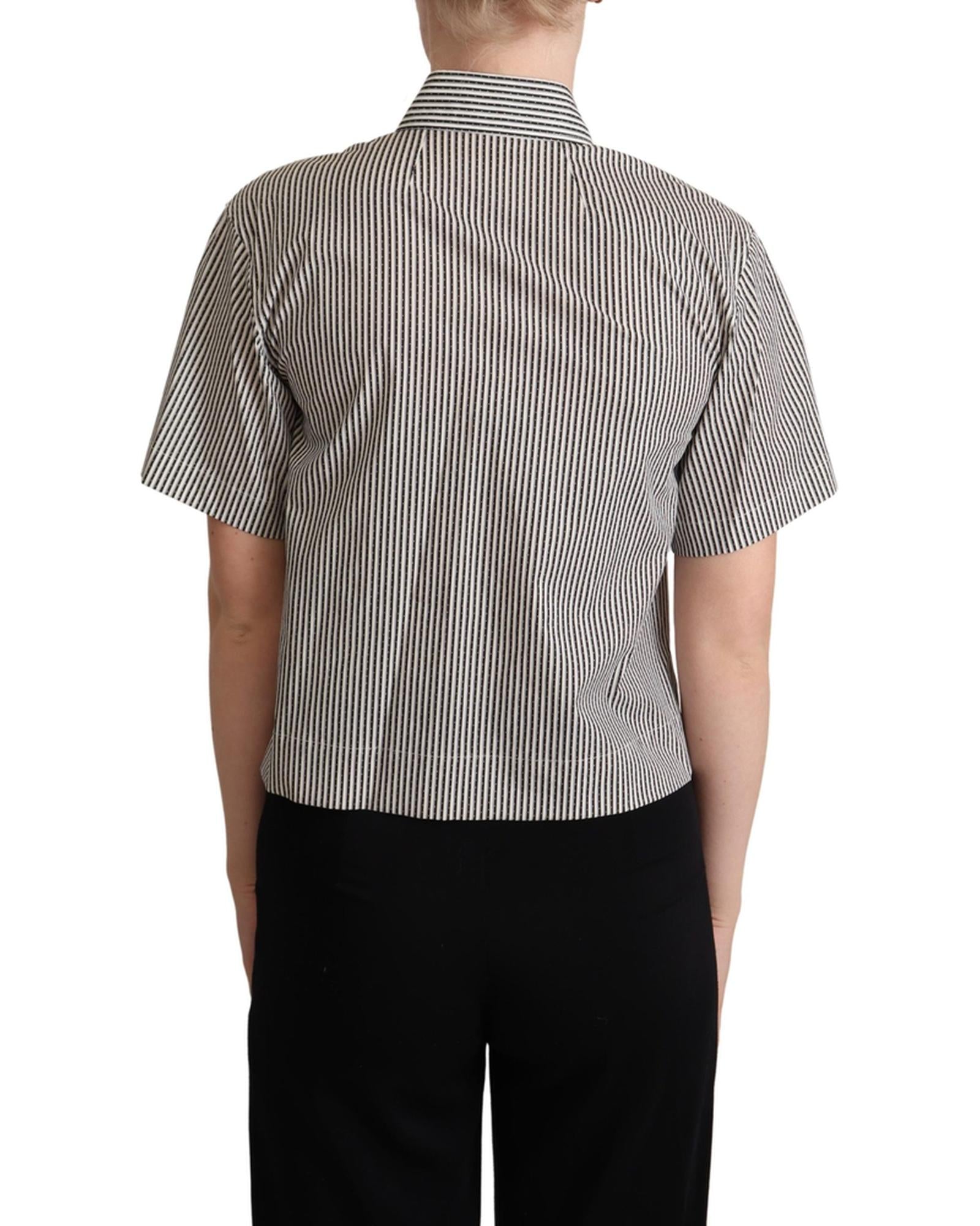 Striped Cotton Polo with Collar and Button Placket 42 IT Women