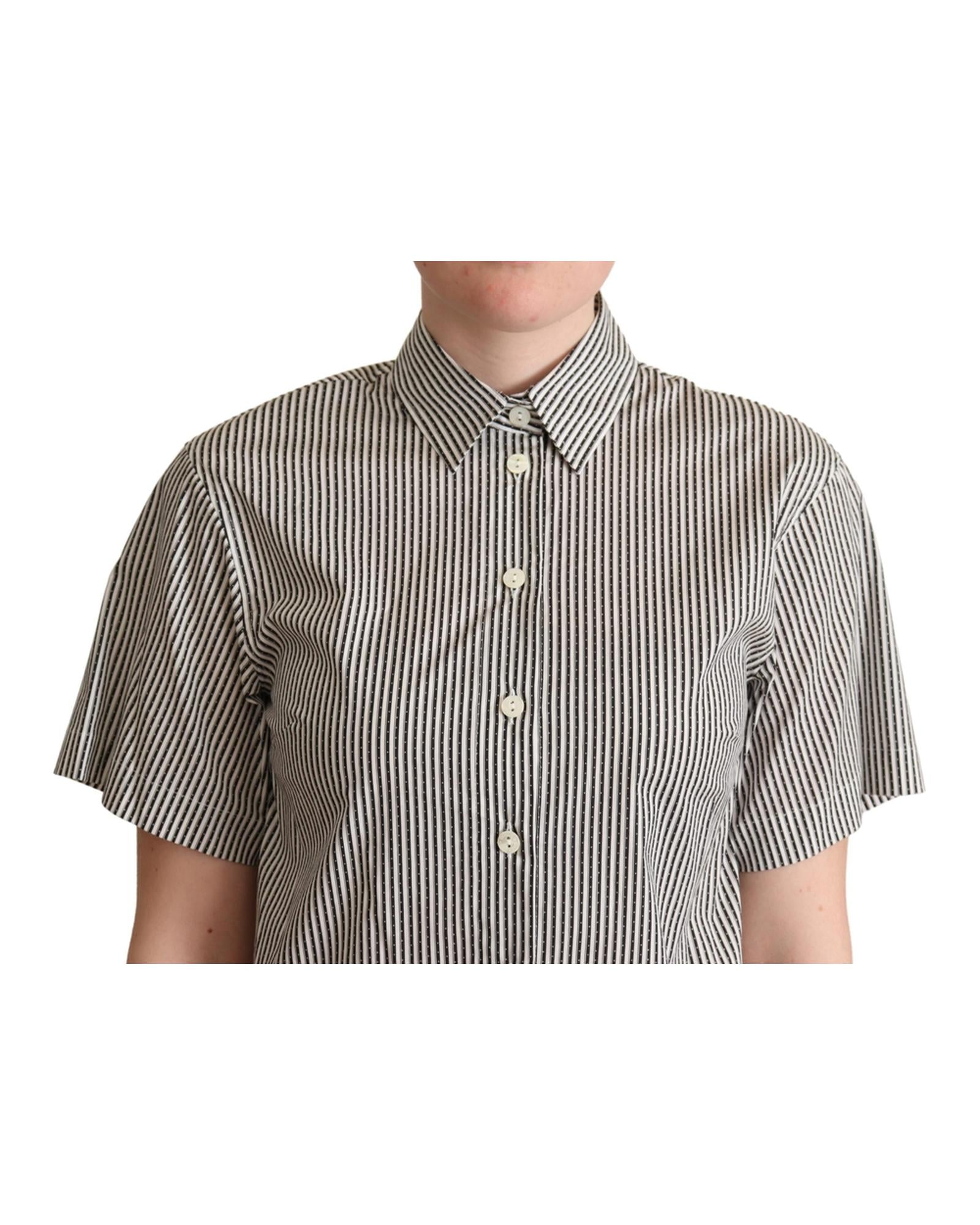 Striped Cotton Polo with Collar and Button Placket 42 IT Women