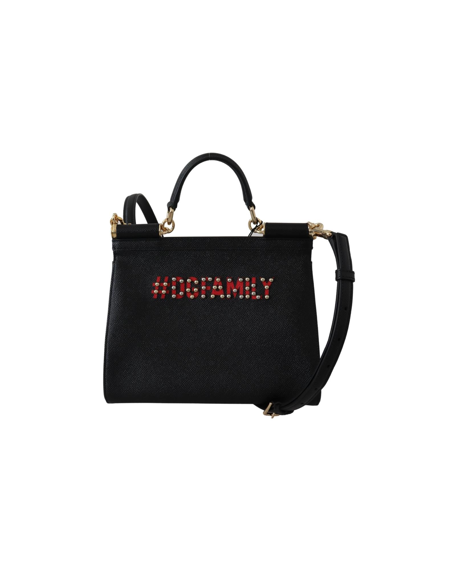 Dolce & Gabbana Black Leather Sicily Handbag with #dgfamily Patch One Size Women